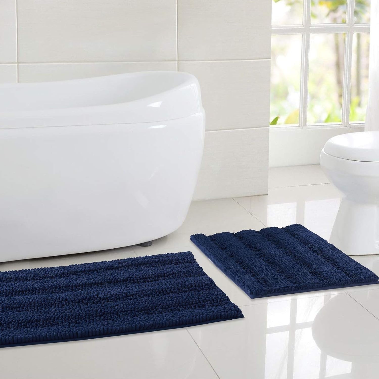 image:imageNICETOWN Black Bathroom Floor Mat AntiSlip Soft Living Room Bedroom Mat Floor Water Absorbent LowProfile Rug Doormat for Entry Mud Room Mat Back Door High Traffic Areas 47 x 24 inchesNavy