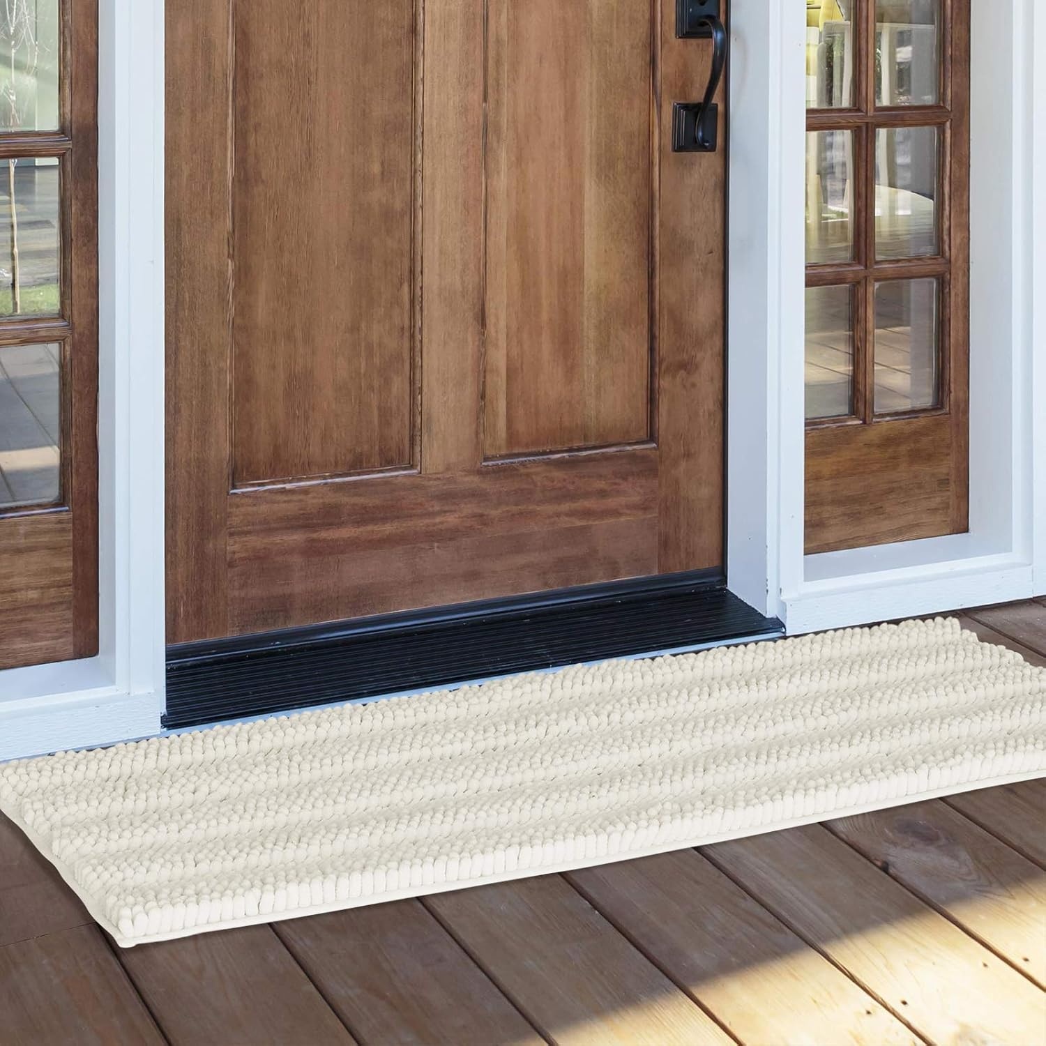 image:imageNICETOWN Black Bathroom Floor Mat AntiSlip Soft Living Room Bedroom Mat Floor Water Absorbent LowProfile Rug Doormat for Entry Mud Room Mat Back Door High Traffic Areas 47 x 24 inchesCream