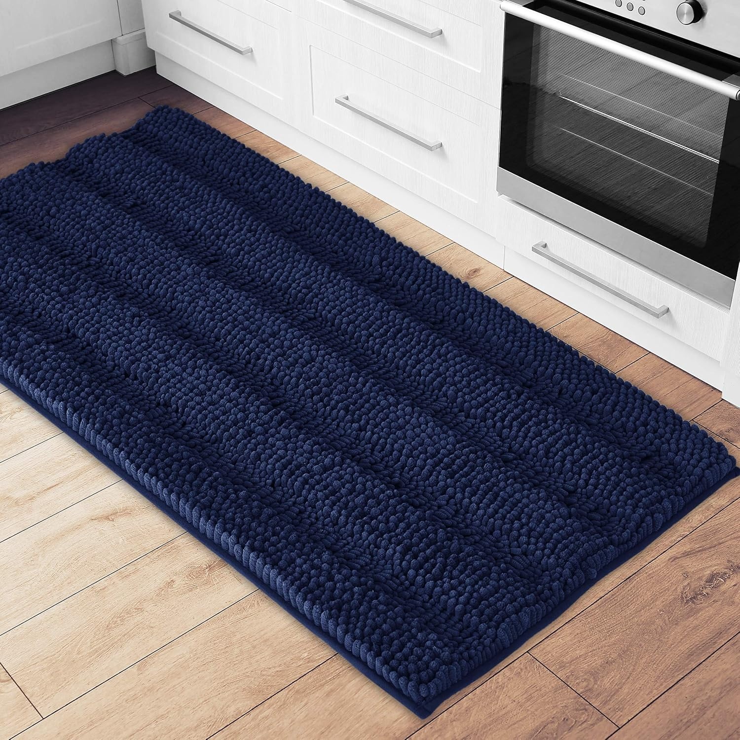 image:imageNICETOWN Black Bathroom Floor Mat AntiSlip Soft Living Room Bedroom Mat Floor Water Absorbent LowProfile Rug Doormat for Entry Mud Room Mat Back Door High Traffic Areas 47 x 24 inchesNavy
