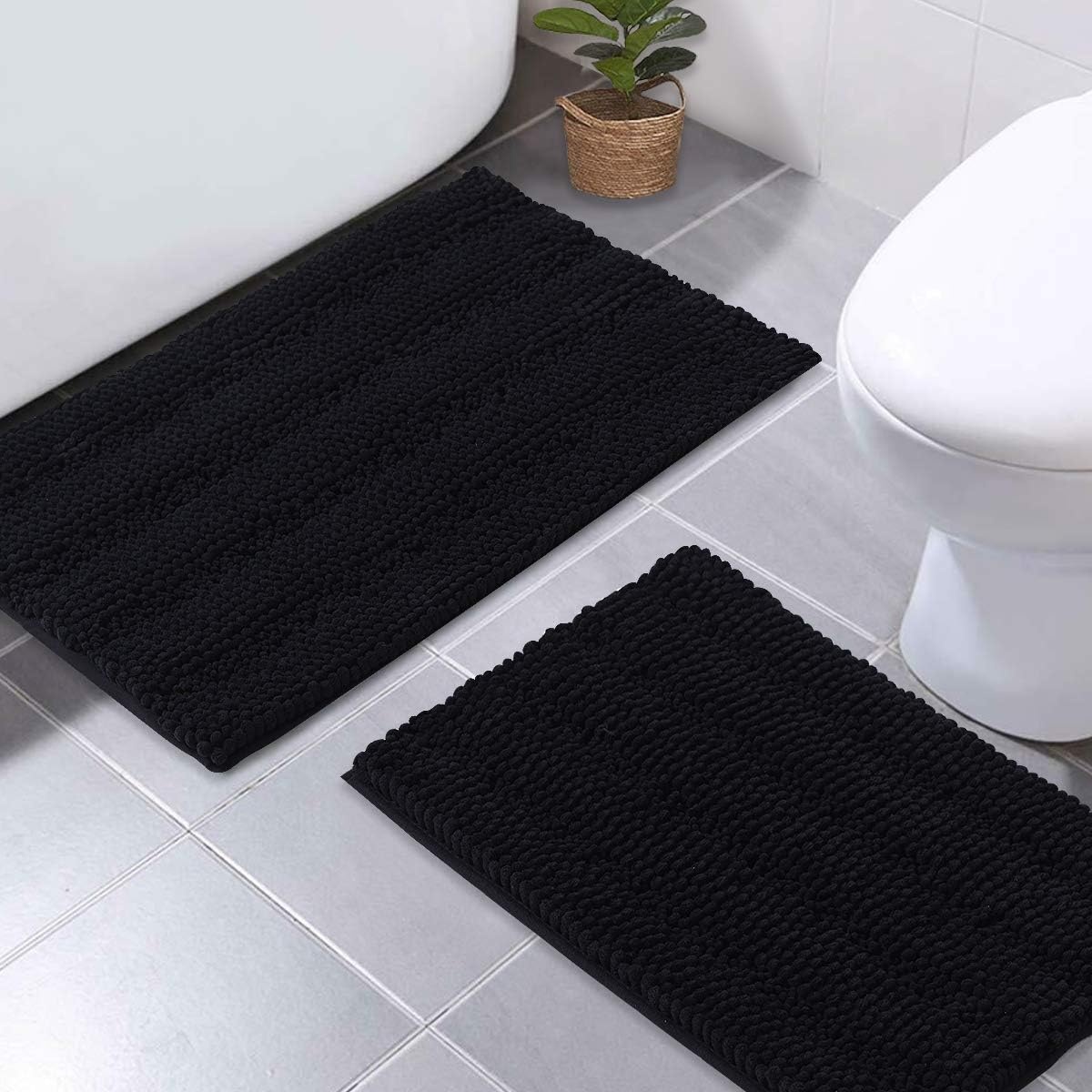 image:imageNICETOWN Black Bathroom Floor Mat AntiSlip Soft Living Room Bedroom Mat Floor Water Absorbent LowProfile Rug Doormat for Entry Mud Room Mat Back Door High Traffic Areas 47 x 24 inchesBlack