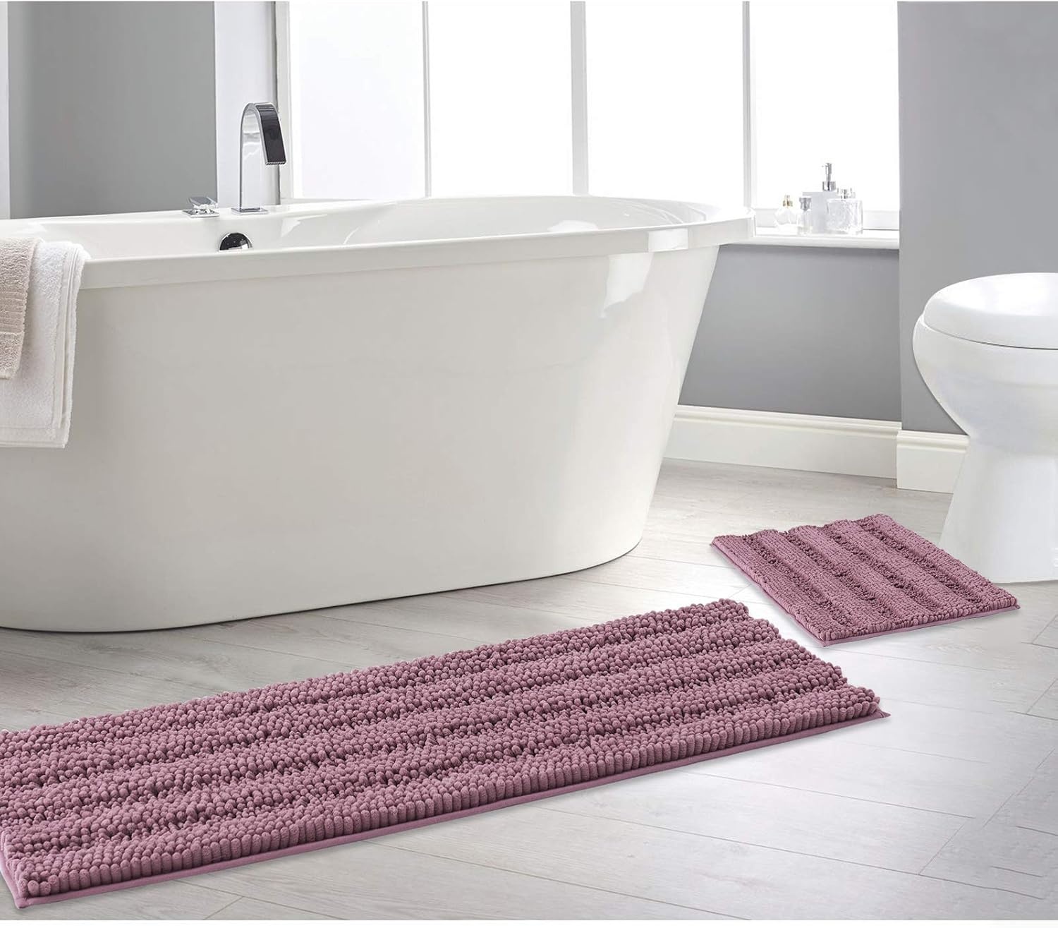 image:imageNICETOWN Black Bathroom Floor Mat AntiSlip Soft Living Room Bedroom Mat Floor Water Absorbent LowProfile Rug Doormat for Entry Mud Room Mat Back Door High Traffic Areas 47 x 24 inchesMauve