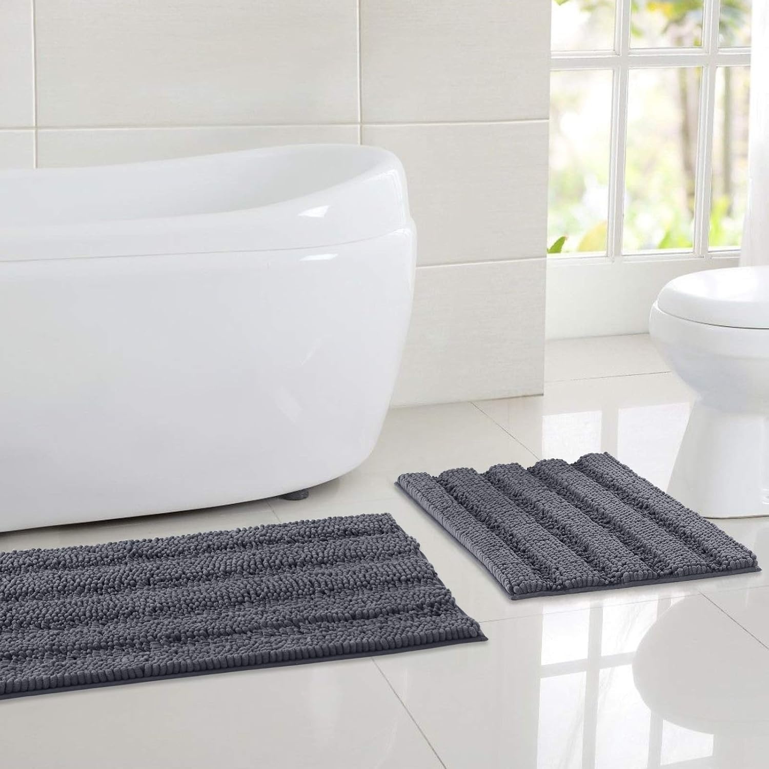 image:imageNICETOWN Black Bathroom Floor Mat AntiSlip Soft Living Room Bedroom Mat Floor Water Absorbent LowProfile Rug Doormat for Entry Mud Room Mat Back Door High Traffic Areas 47 x 24 inchesGrey