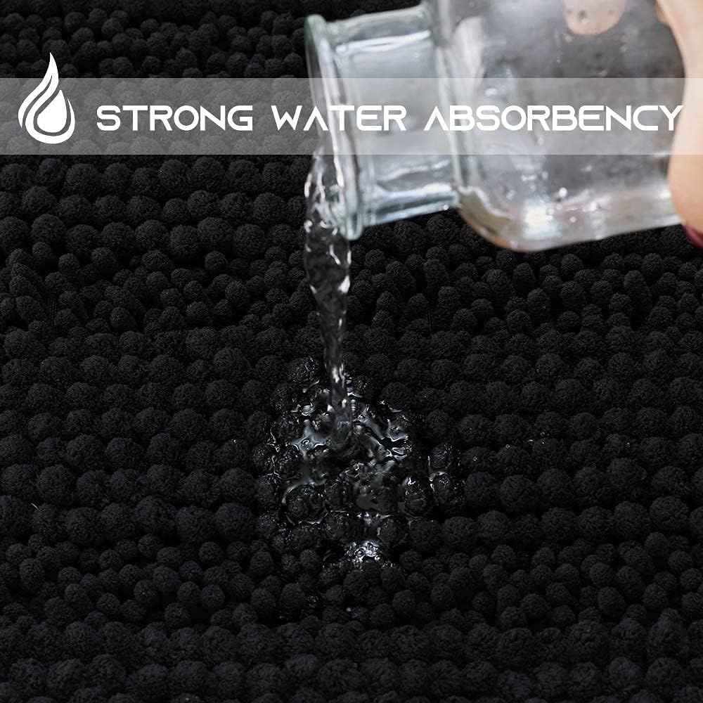 image:imageNICETOWN Black Bathroom Floor Mat AntiSlip Soft Living Room Bedroom Mat Floor Water Absorbent LowProfile Rug Doormat for Entry Mud Room Mat Back Door High Traffic Areas 47 x 24 inchesBlack