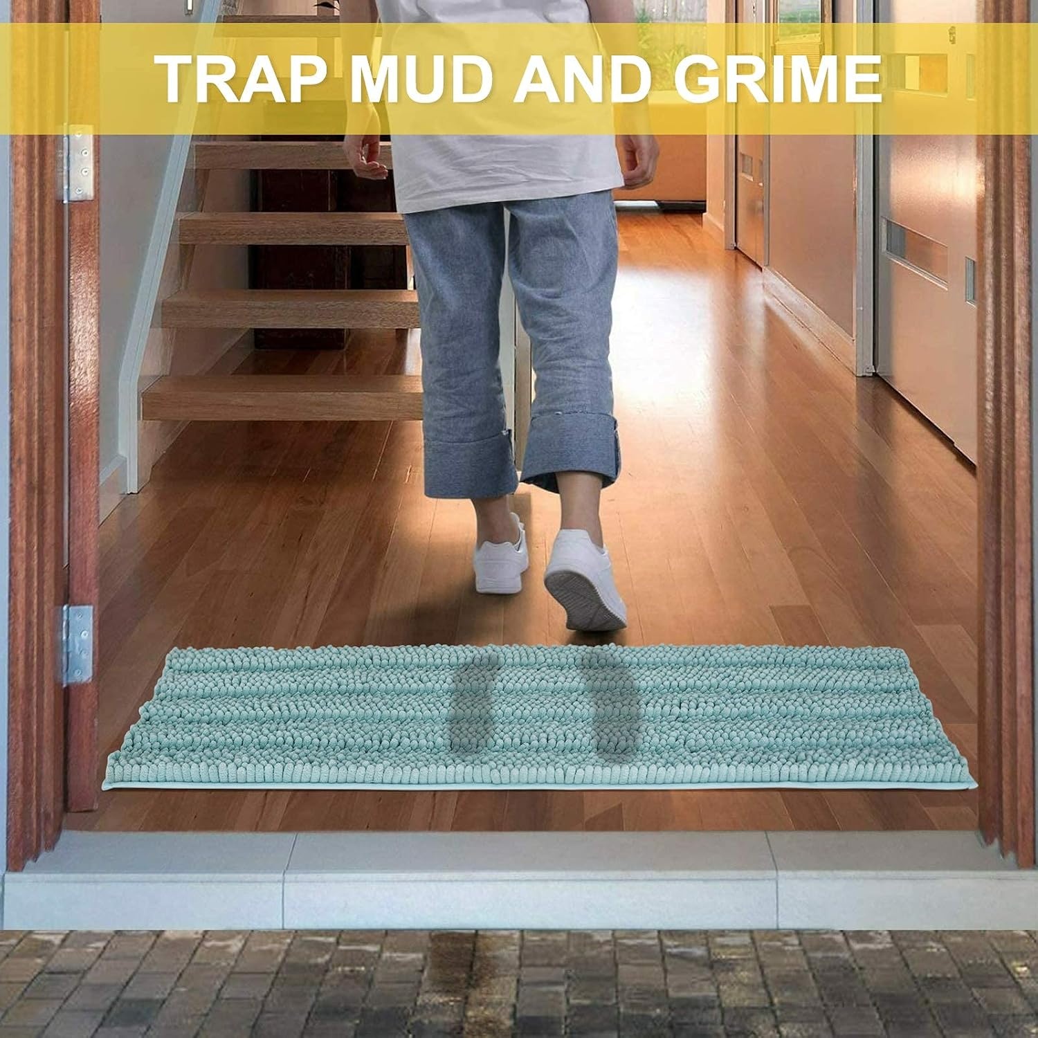 image:imageNICETOWN Black Bathroom Floor Mat AntiSlip Soft Living Room Bedroom Mat Floor Water Absorbent LowProfile Rug Doormat for Entry Mud Room Mat Back Door High Traffic Areas 47 x 24 inchesEggshell Green