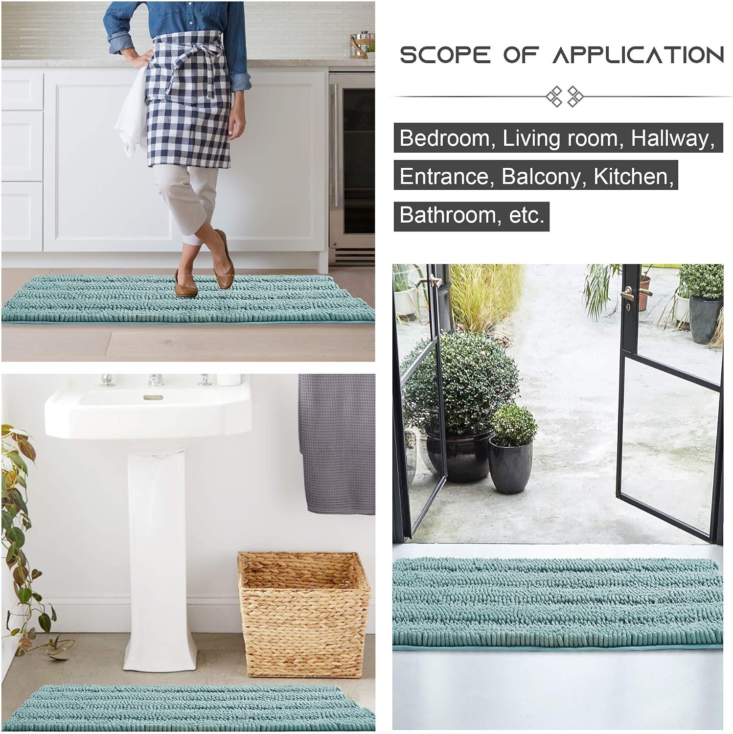 image:imageNICETOWN Black Bathroom Floor Mat AntiSlip Soft Living Room Bedroom Mat Floor Water Absorbent LowProfile Rug Doormat for Entry Mud Room Mat Back Door High Traffic Areas 47 x 24 inchesEggshell Green