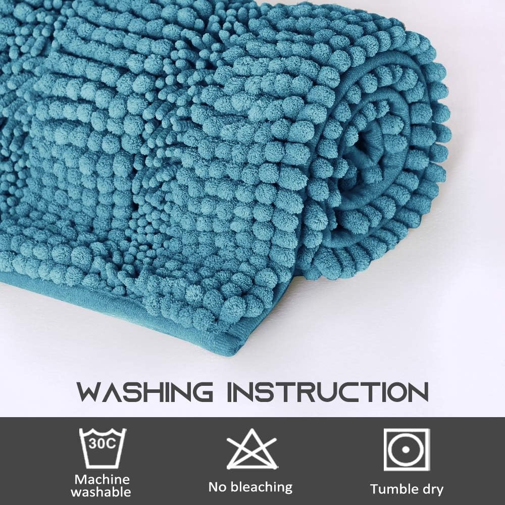 image:imageNICETOWN Black Bathroom Floor Mat AntiSlip Soft Living Room Bedroom Mat Floor Water Absorbent LowProfile Rug Doormat for Entry Mud Room Mat Back Door High Traffic Areas 47 x 24 inchesTeal Blue