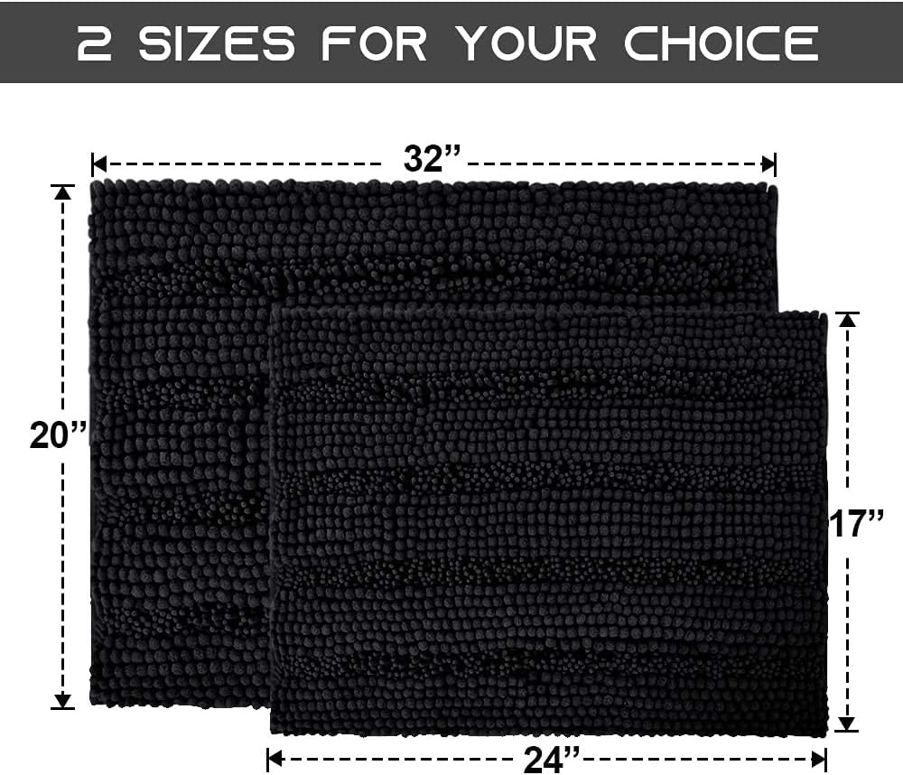 image:imageNICETOWN Black Bathroom Floor Mat AntiSlip Soft Living Room Bedroom Mat Floor Water Absorbent LowProfile Rug Doormat for Entry Mud Room Mat Back Door High Traffic Areas 47 x 24 inchesBlack