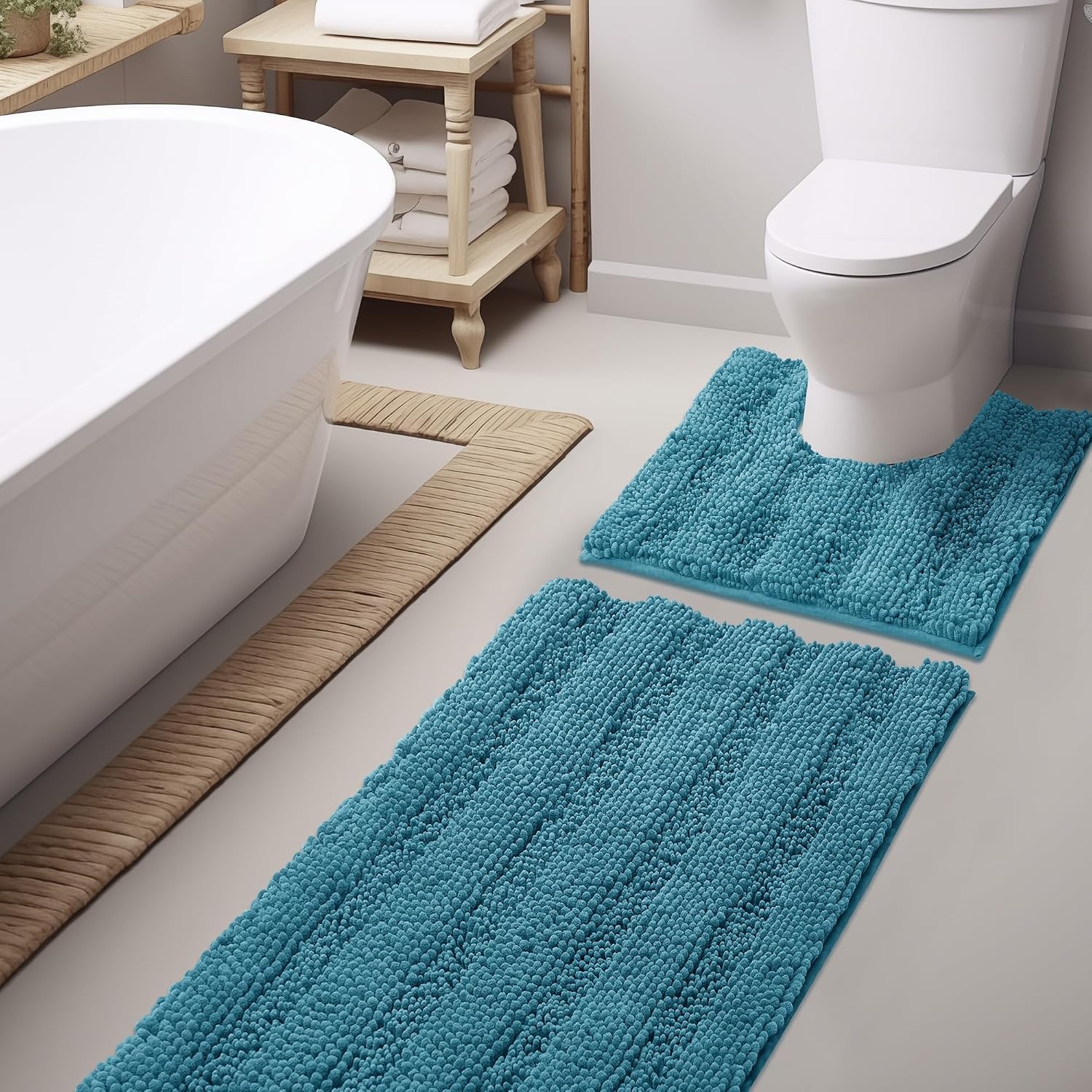 image:imageNICETOWN Black Bathroom Floor Mat AntiSlip Soft Living Room Bedroom Mat Floor Water Absorbent LowProfile Rug Doormat for Entry Mud Room Mat Back Door High Traffic Areas 47 x 24 inchesTeal Blue
