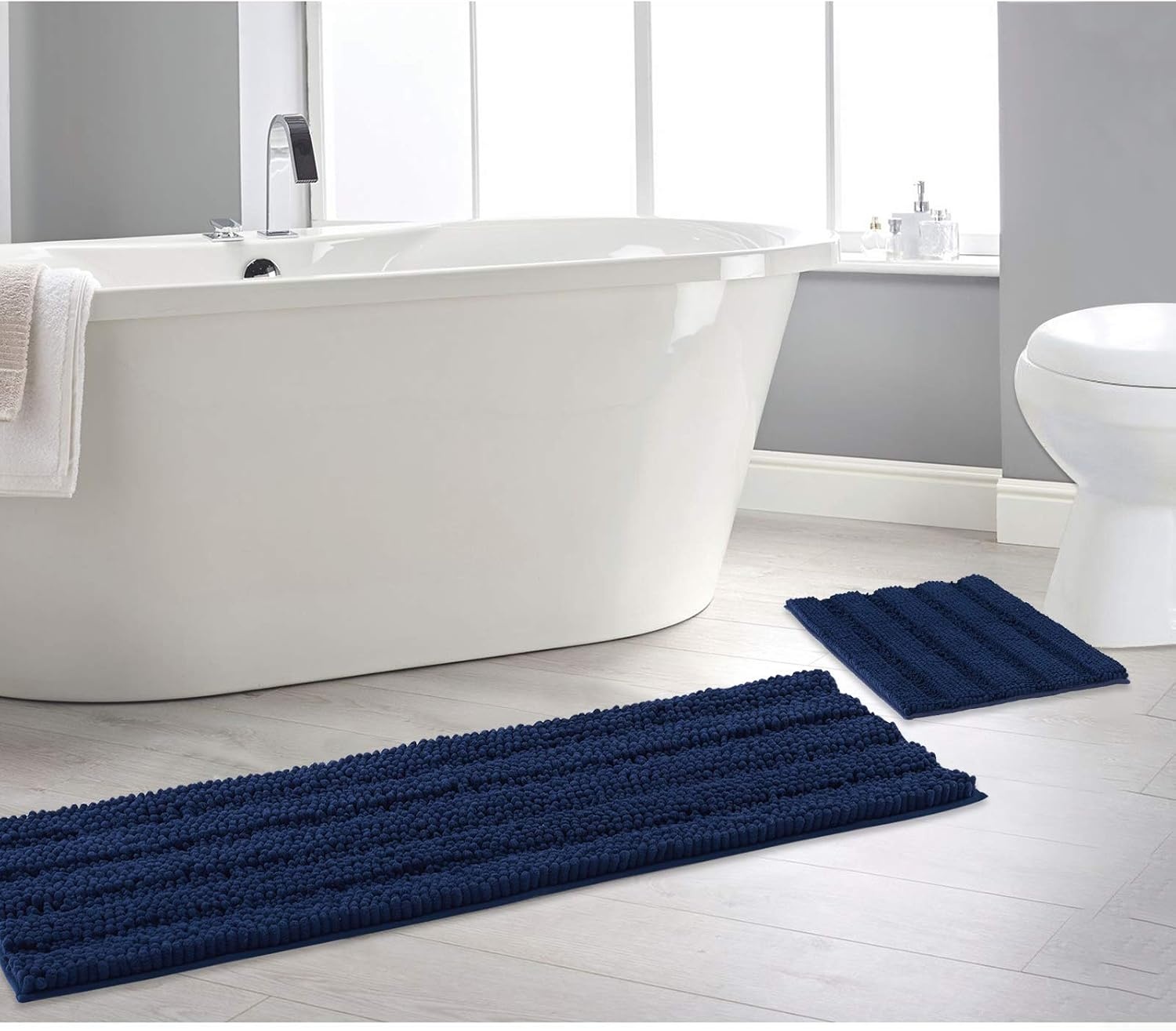 image:imageNICETOWN Black Bathroom Floor Mat AntiSlip Soft Living Room Bedroom Mat Floor Water Absorbent LowProfile Rug Doormat for Entry Mud Room Mat Back Door High Traffic Areas 47 x 24 inchesNavy