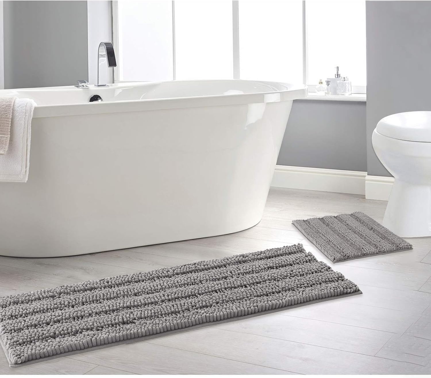 image:imageNICETOWN Black Bathroom Floor Mat AntiSlip Soft Living Room Bedroom Mat Floor Water Absorbent LowProfile Rug Doormat for Entry Mud Room Mat Back Door High Traffic Areas 47 x 24 inchesDove Grey