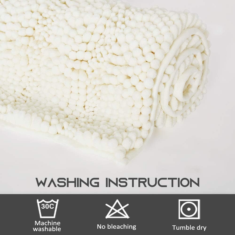 image:imageNICETOWN Black Bathroom Floor Mat AntiSlip Soft Living Room Bedroom Mat Floor Water Absorbent LowProfile Rug Doormat for Entry Mud Room Mat Back Door High Traffic Areas 47 x 24 inchesCream