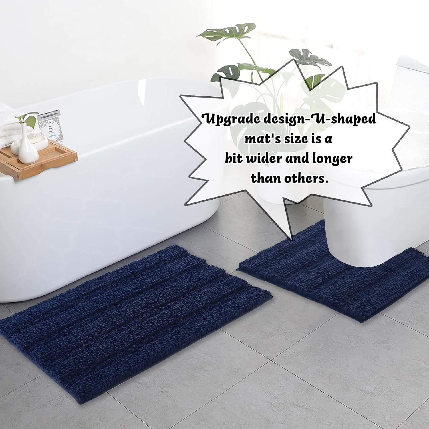 image:imageNICETOWN Black Bathroom Floor Mat AntiSlip Soft Living Room Bedroom Mat Floor Water Absorbent LowProfile Rug Doormat for Entry Mud Room Mat Back Door High Traffic Areas 47 x 24 inchesNavy