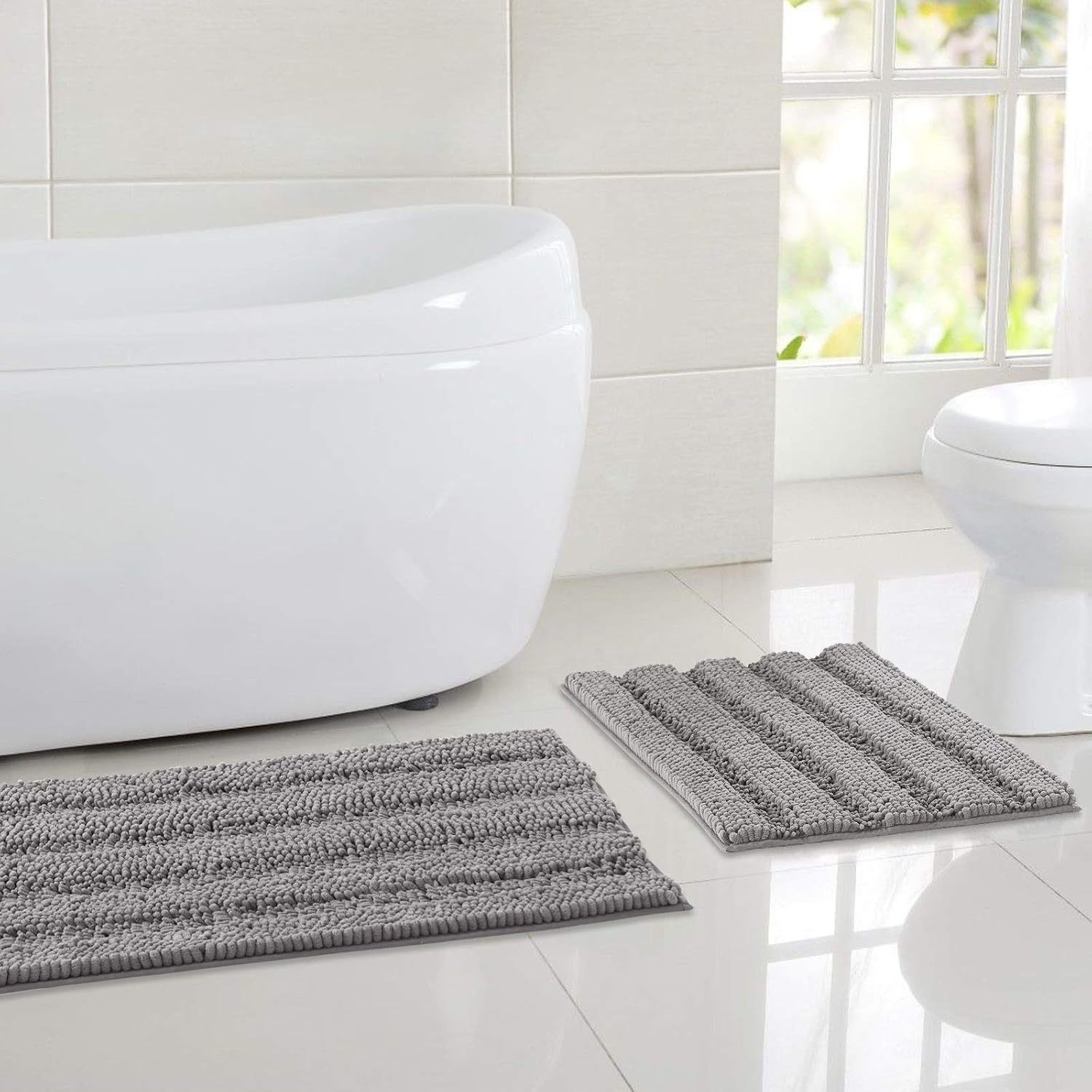 image:imageNICETOWN Black Bathroom Floor Mat AntiSlip Soft Living Room Bedroom Mat Floor Water Absorbent LowProfile Rug Doormat for Entry Mud Room Mat Back Door High Traffic Areas 47 x 24 inchesDove Grey
