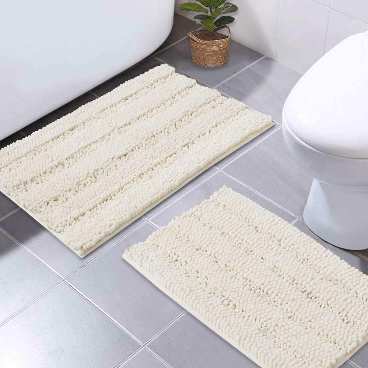 image:imageNICETOWN Black Bathroom Floor Mat AntiSlip Soft Living Room Bedroom Mat Floor Water Absorbent LowProfile Rug Doormat for Entry Mud Room Mat Back Door High Traffic Areas 47 x 24 inchesCream