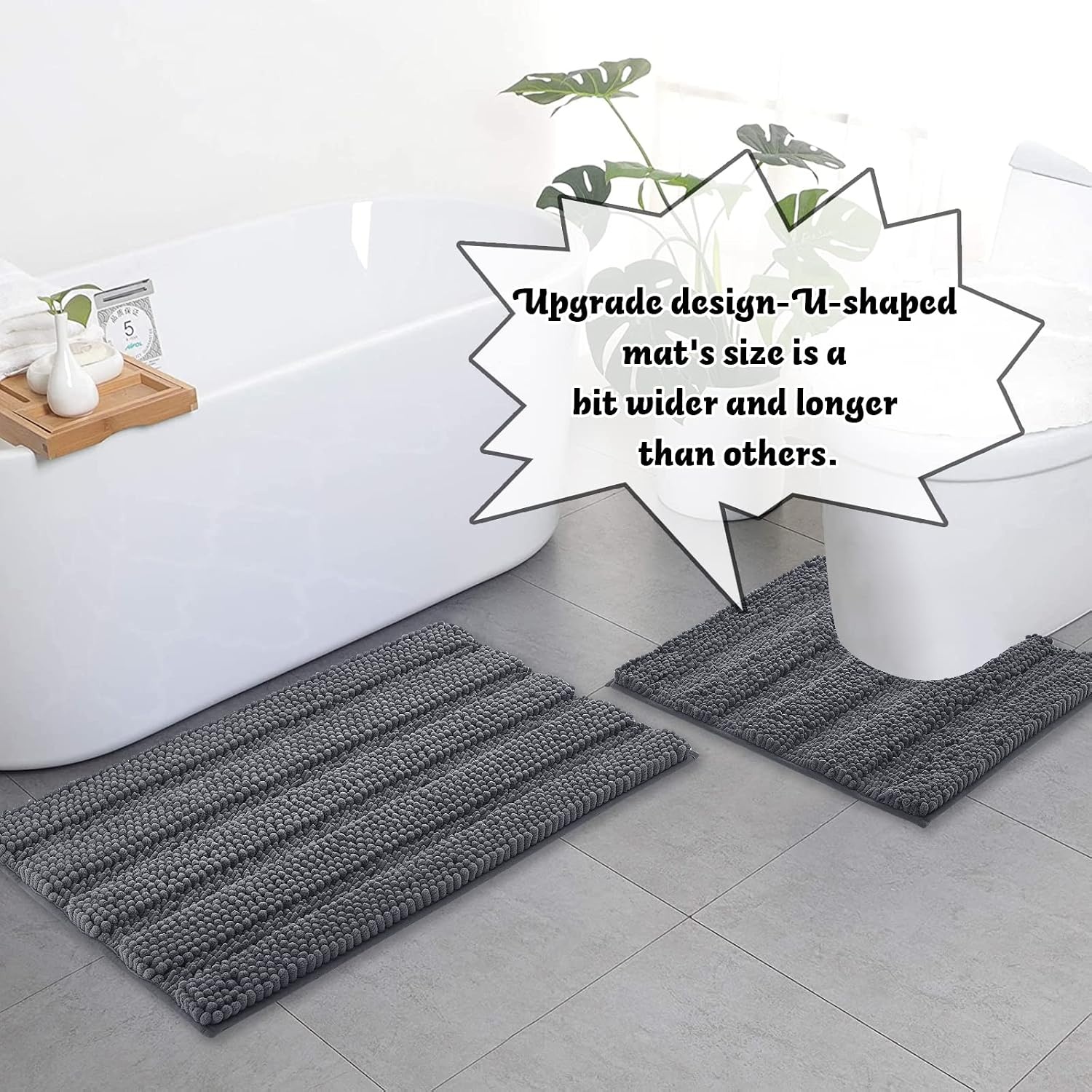 image:imageNICETOWN Black Bathroom Floor Mat AntiSlip Soft Living Room Bedroom Mat Floor Water Absorbent LowProfile Rug Doormat for Entry Mud Room Mat Back Door High Traffic Areas 47 x 24 inchesGrey