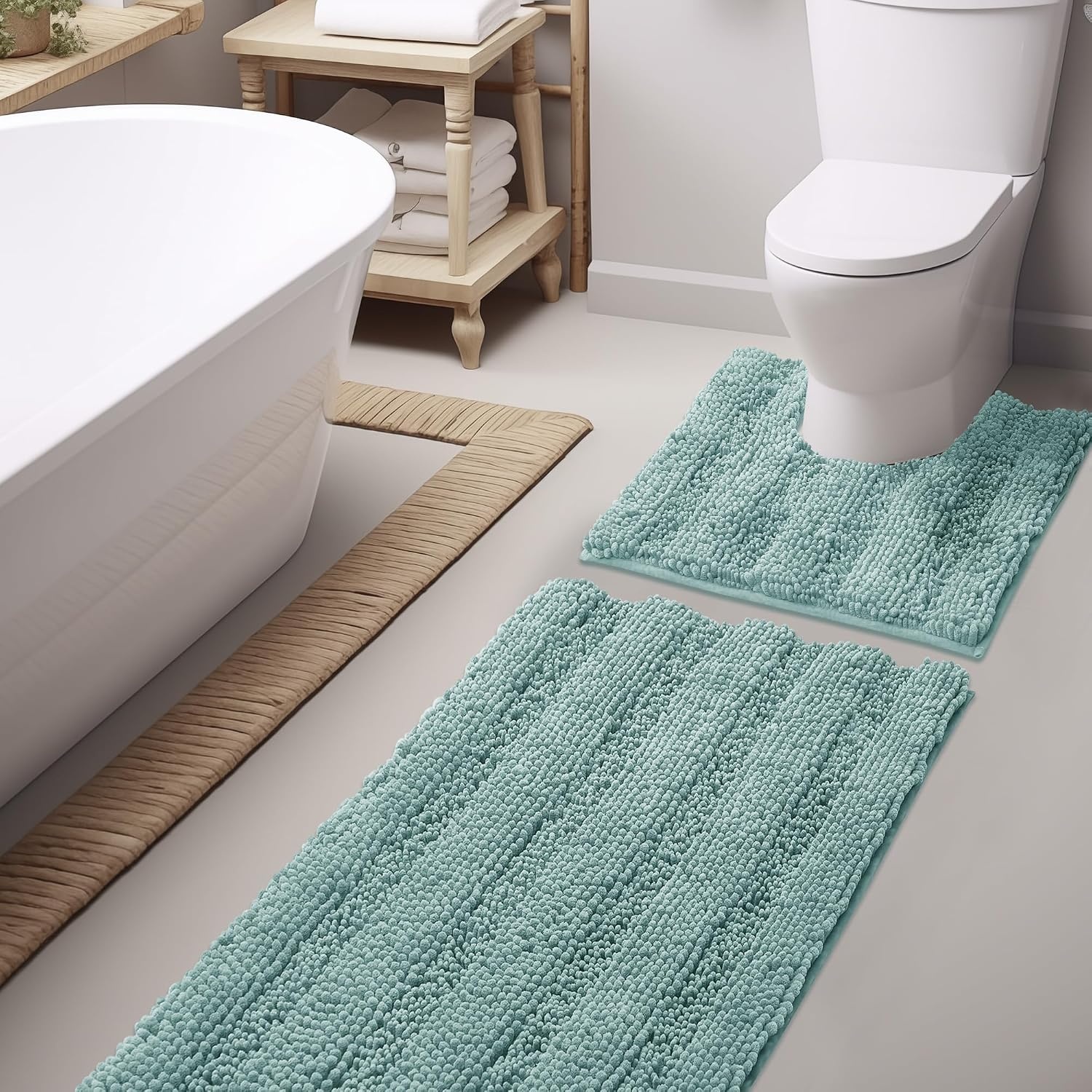 image:imageNICETOWN Black Bathroom Floor Mat AntiSlip Soft Living Room Bedroom Mat Floor Water Absorbent LowProfile Rug Doormat for Entry Mud Room Mat Back Door High Traffic Areas 47 x 24 inchesEggshell Green