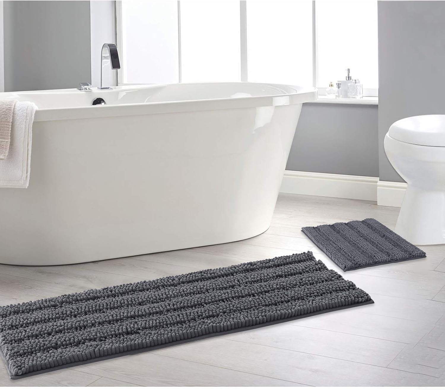image:imageNICETOWN Black Bathroom Floor Mat AntiSlip Soft Living Room Bedroom Mat Floor Water Absorbent LowProfile Rug Doormat for Entry Mud Room Mat Back Door High Traffic Areas 47 x 24 inchesGrey