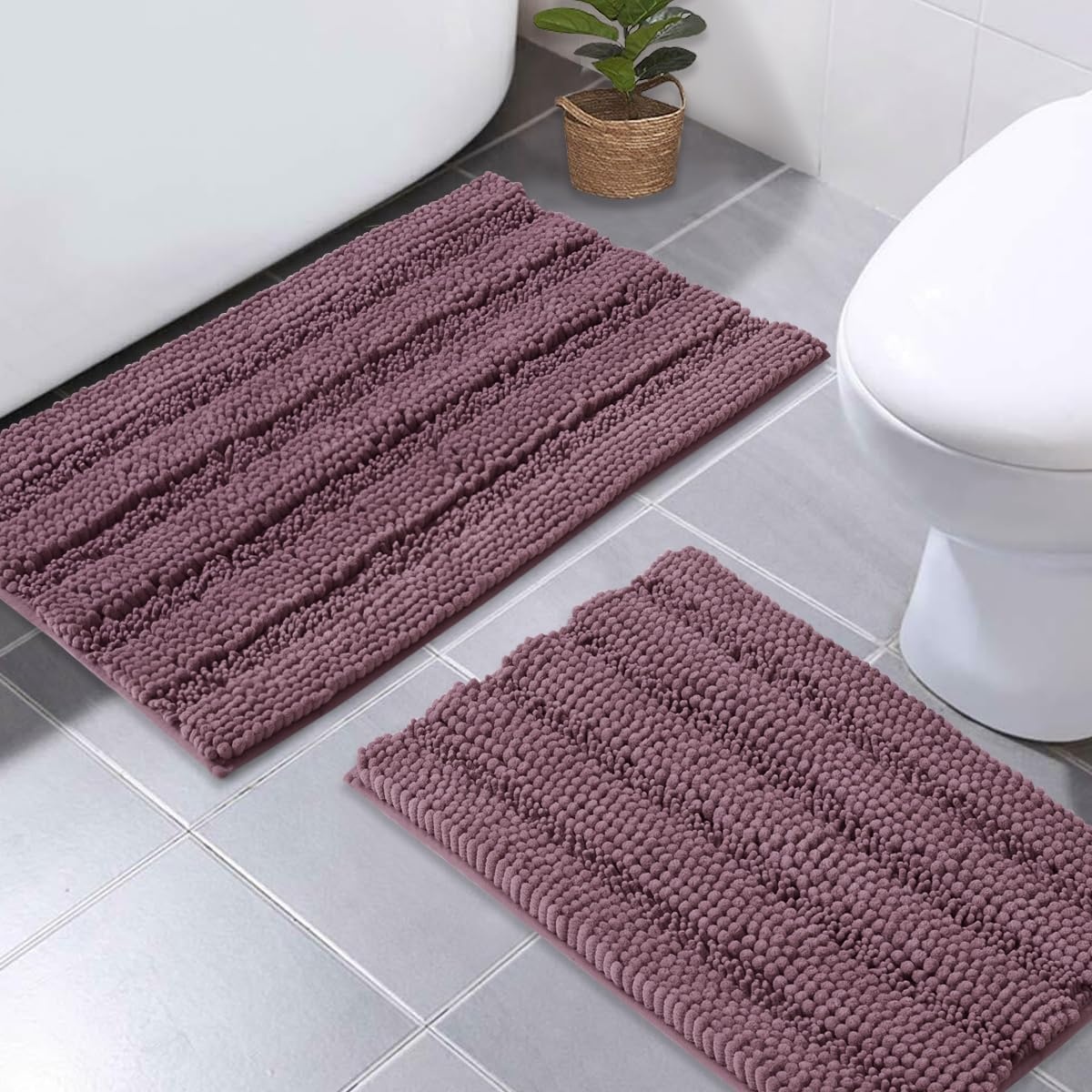 image:imageNICETOWN Black Bathroom Floor Mat AntiSlip Soft Living Room Bedroom Mat Floor Water Absorbent LowProfile Rug Doormat for Entry Mud Room Mat Back Door High Traffic Areas 47 x 24 inchesGreyish Purple