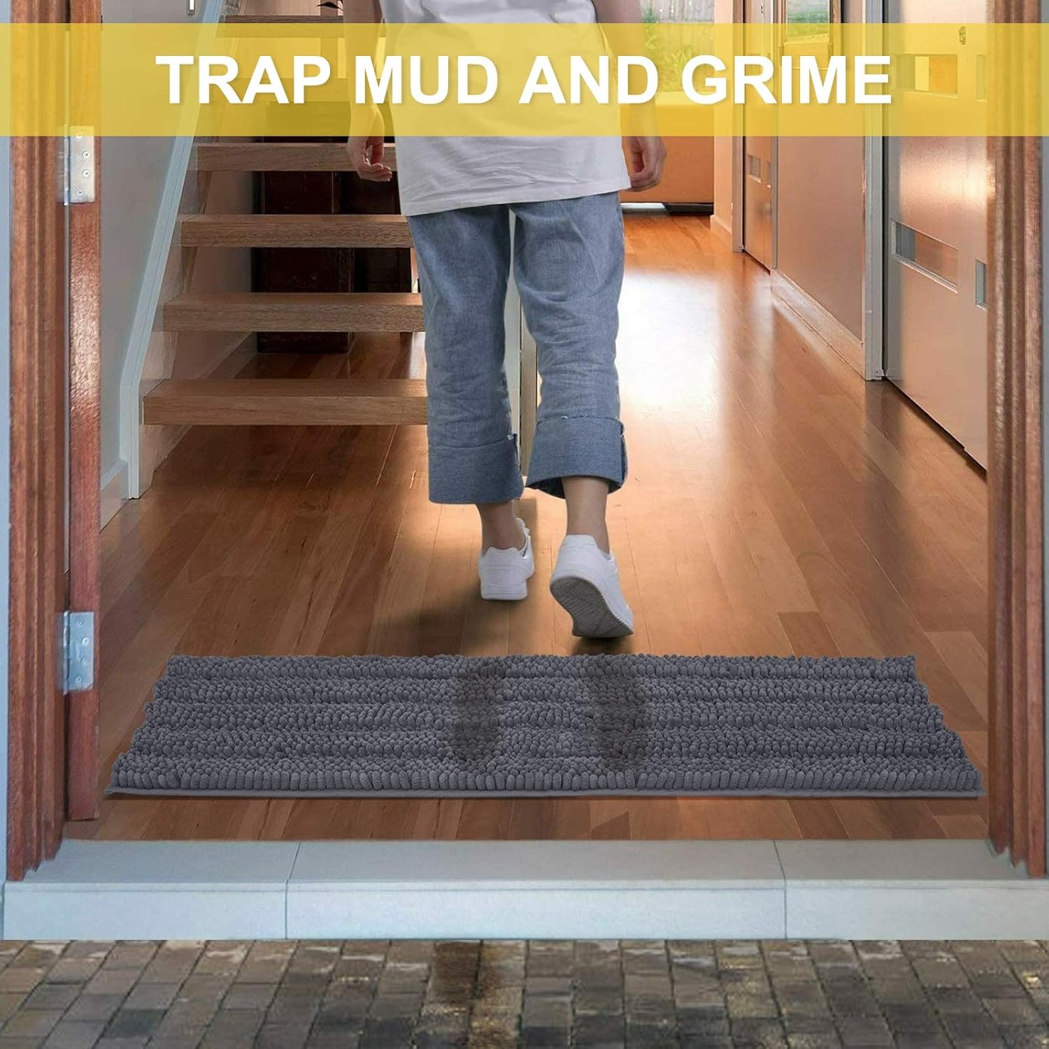image:imageNICETOWN Black Bathroom Floor Mat AntiSlip Soft Living Room Bedroom Mat Floor Water Absorbent LowProfile Rug Doormat for Entry Mud Room Mat Back Door High Traffic Areas 47 x 24 inchesGrey