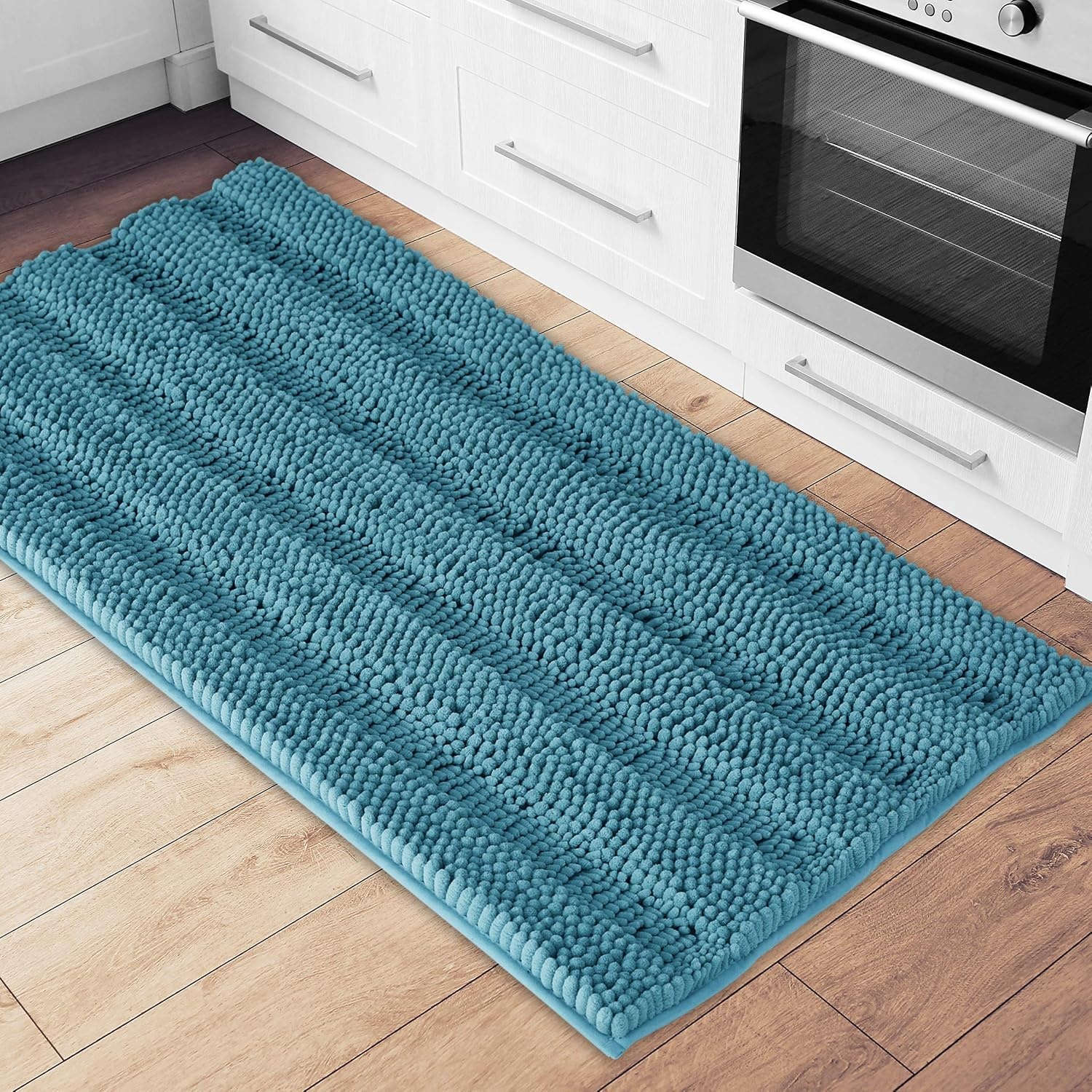 image:imageNICETOWN Black Bathroom Floor Mat AntiSlip Soft Living Room Bedroom Mat Floor Water Absorbent LowProfile Rug Doormat for Entry Mud Room Mat Back Door High Traffic Areas 47 x 24 inchesTeal Blue