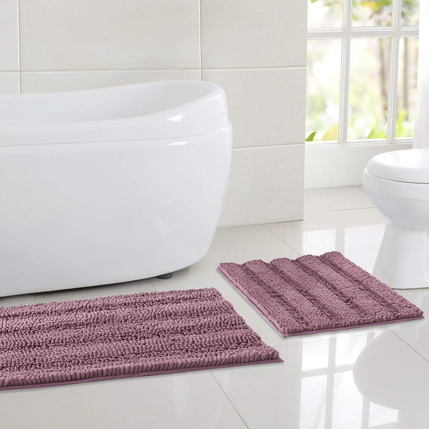 image:imageNICETOWN Black Bathroom Floor Mat AntiSlip Soft Living Room Bedroom Mat Floor Water Absorbent LowProfile Rug Doormat for Entry Mud Room Mat Back Door High Traffic Areas 47 x 24 inchesMauve