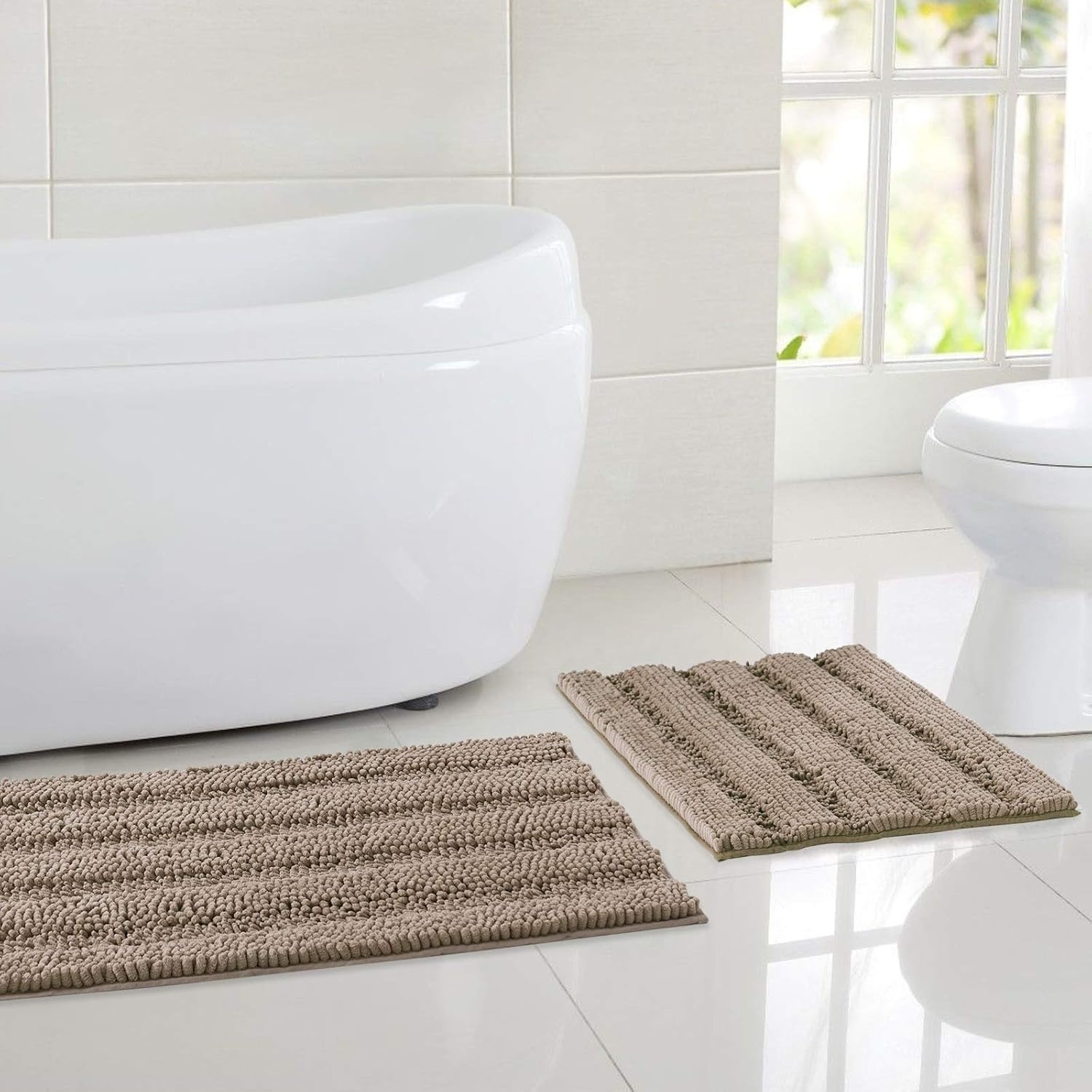 image:imageNICETOWN Black Bathroom Floor Mat AntiSlip Soft Living Room Bedroom Mat Floor Water Absorbent LowProfile Rug Doormat for Entry Mud Room Mat Back Door High Traffic Areas 47 x 24 inchesTaupe