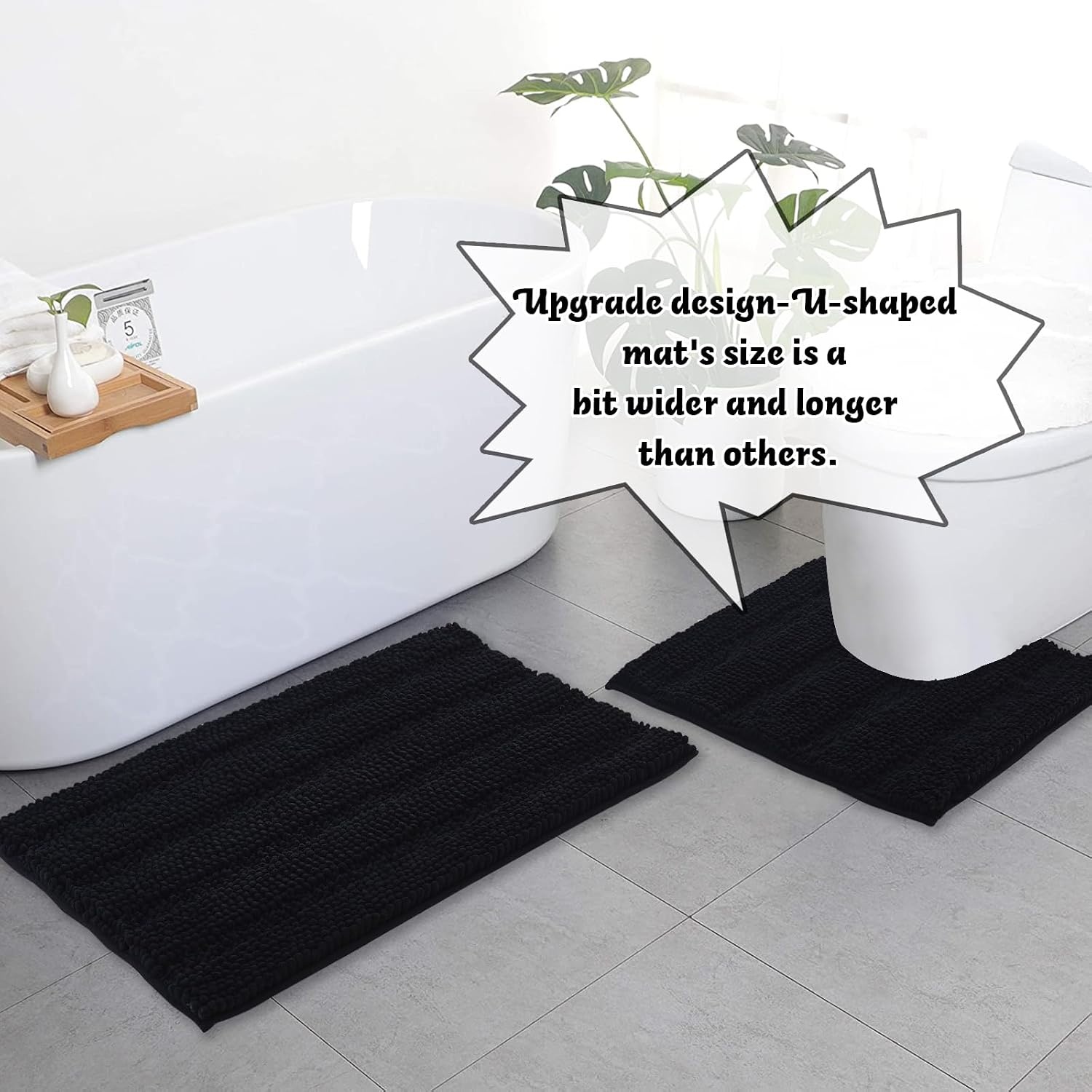 image:imageNICETOWN Black Bathroom Floor Mat AntiSlip Soft Living Room Bedroom Mat Floor Water Absorbent LowProfile Rug Doormat for Entry Mud Room Mat Back Door High Traffic Areas 47 x 24 inchesBlack