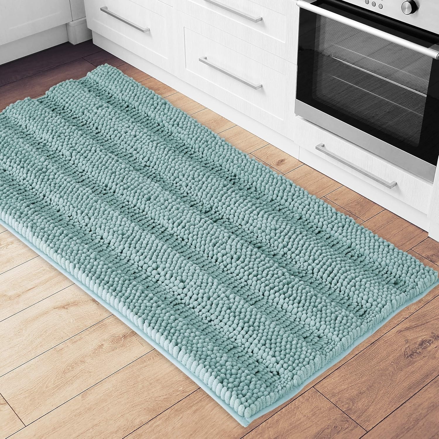 image:imageNICETOWN Black Bathroom Floor Mat AntiSlip Soft Living Room Bedroom Mat Floor Water Absorbent LowProfile Rug Doormat for Entry Mud Room Mat Back Door High Traffic Areas 47 x 24 inchesEggshell Green