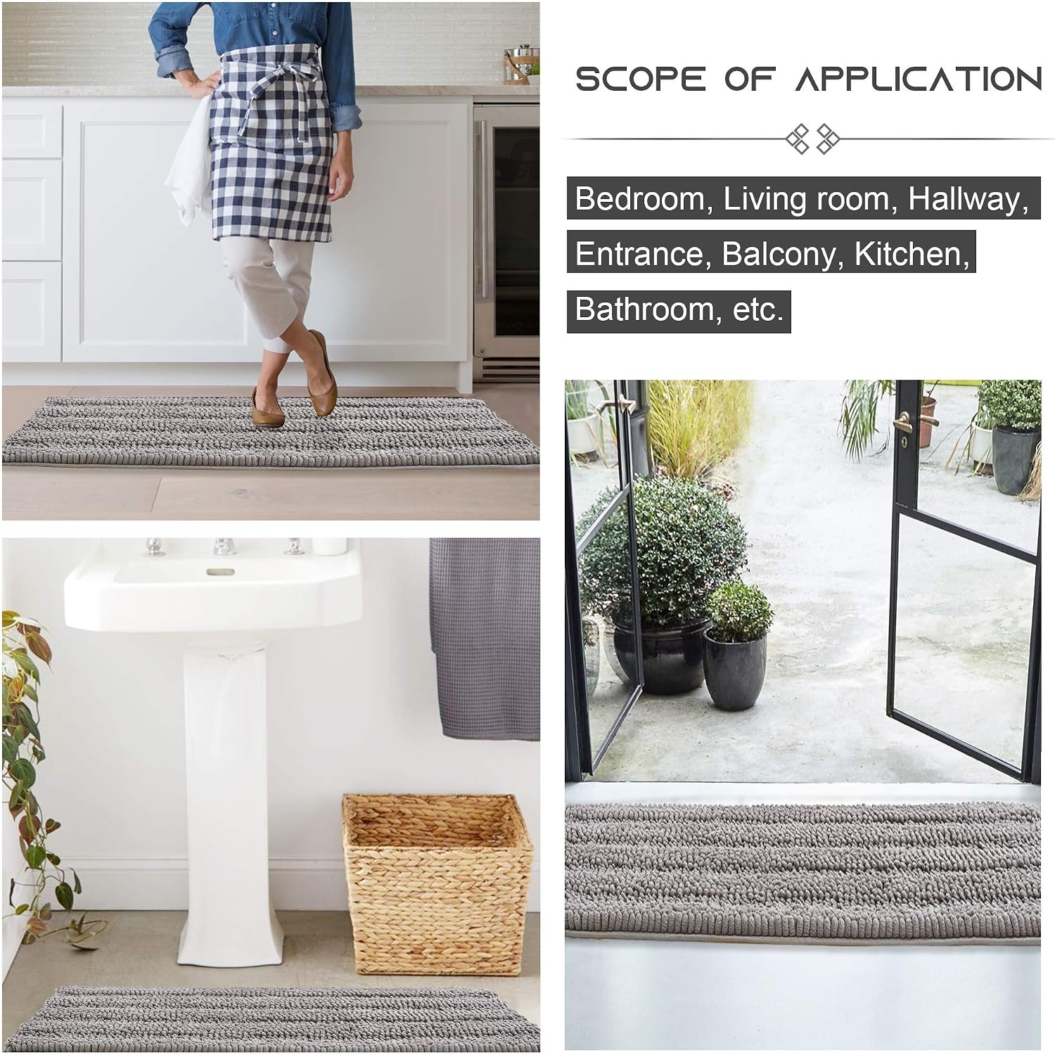 image:imageNICETOWN Black Bathroom Floor Mat AntiSlip Soft Living Room Bedroom Mat Floor Water Absorbent LowProfile Rug Doormat for Entry Mud Room Mat Back Door High Traffic Areas 47 x 24 inchesDove Grey