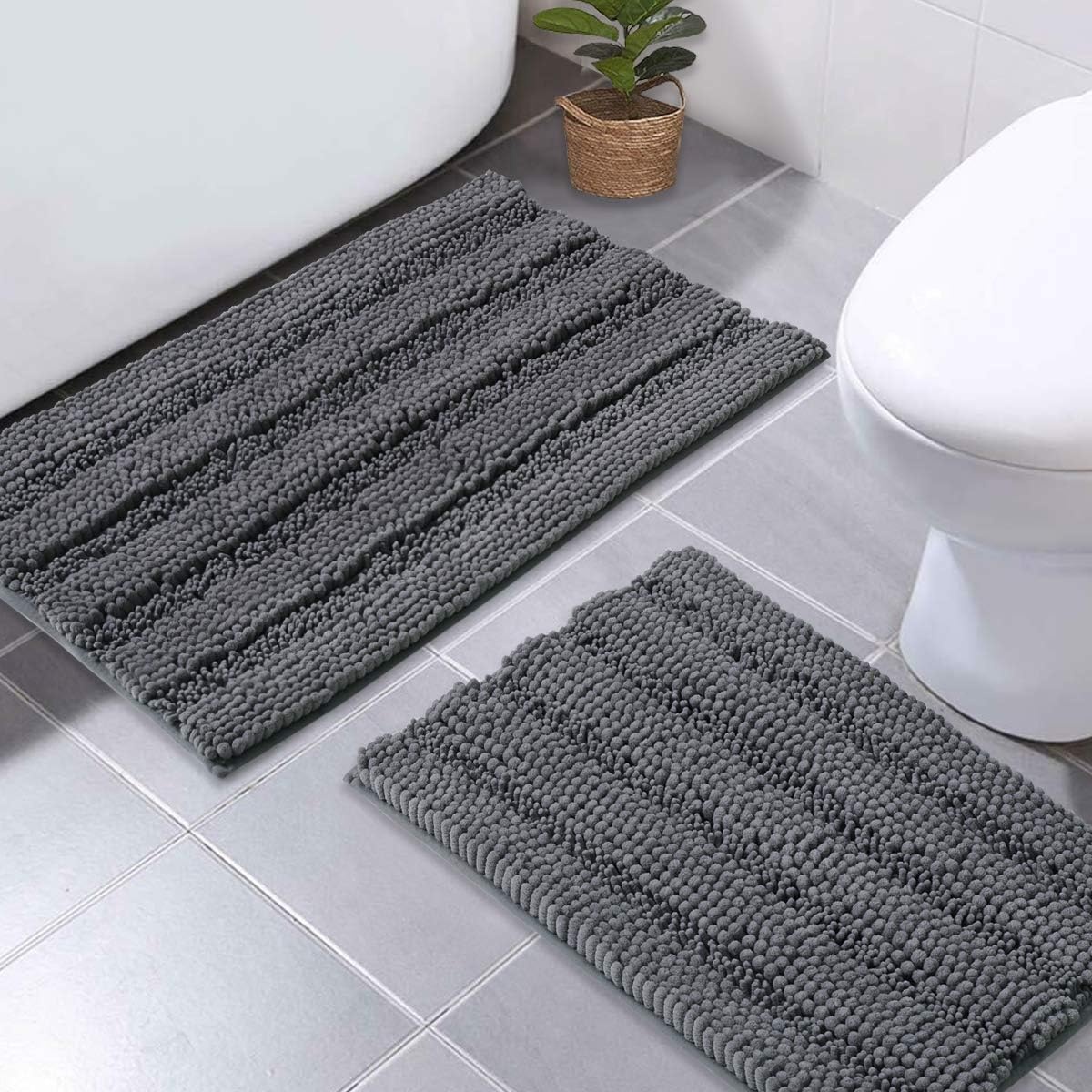 image:imageNICETOWN Black Bathroom Floor Mat AntiSlip Soft Living Room Bedroom Mat Floor Water Absorbent LowProfile Rug Doormat for Entry Mud Room Mat Back Door High Traffic Areas 47 x 24 inchesGrey