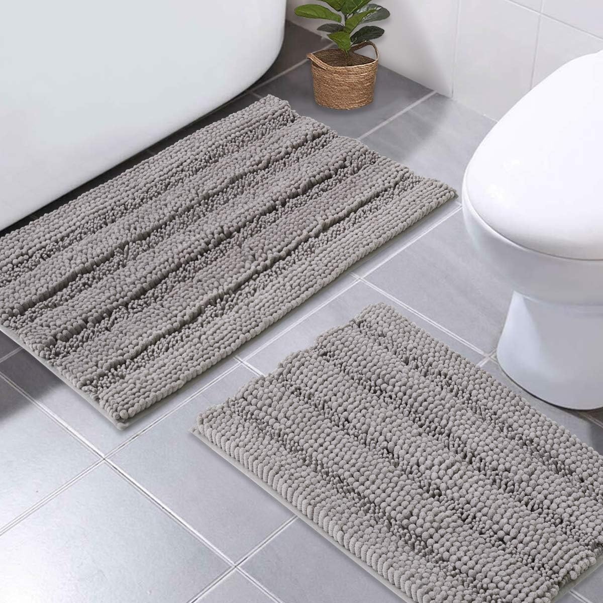 image:imageNICETOWN Black Bathroom Floor Mat AntiSlip Soft Living Room Bedroom Mat Floor Water Absorbent LowProfile Rug Doormat for Entry Mud Room Mat Back Door High Traffic Areas 47 x 24 inchesDove Grey