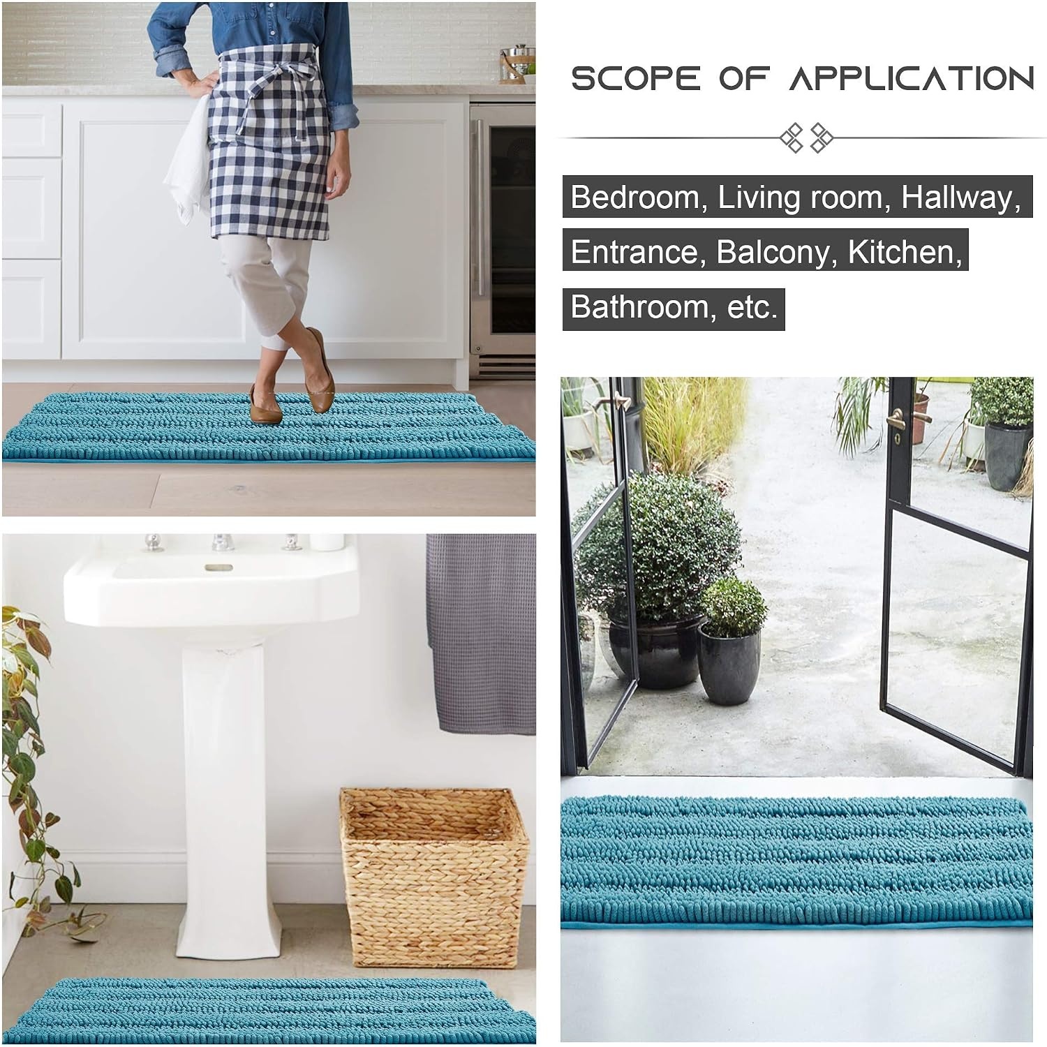 image:imageNICETOWN Black Bathroom Floor Mat AntiSlip Soft Living Room Bedroom Mat Floor Water Absorbent LowProfile Rug Doormat for Entry Mud Room Mat Back Door High Traffic Areas 47 x 24 inchesTeal Blue