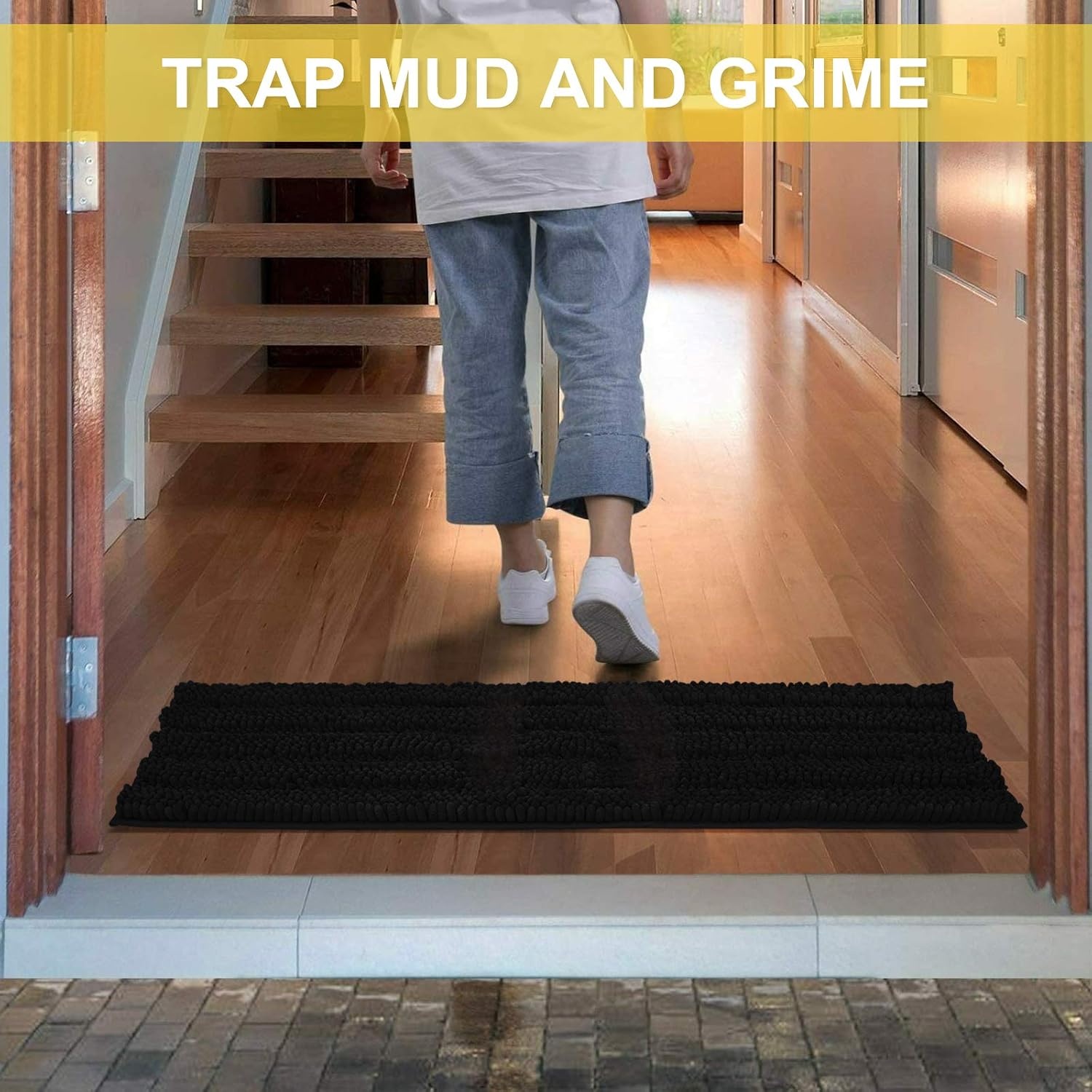 image:imageNICETOWN Black Bathroom Floor Mat AntiSlip Soft Living Room Bedroom Mat Floor Water Absorbent LowProfile Rug Doormat for Entry Mud Room Mat Back Door High Traffic Areas 47 x 24 inchesBlack