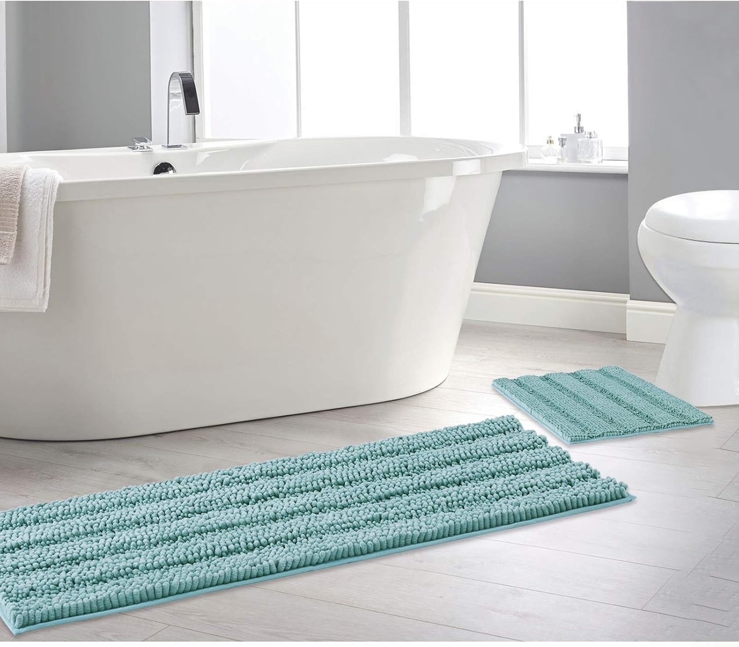 image:imageNICETOWN Black Bathroom Floor Mat AntiSlip Soft Living Room Bedroom Mat Floor Water Absorbent LowProfile Rug Doormat for Entry Mud Room Mat Back Door High Traffic Areas 47 x 24 inchesEggshell Green