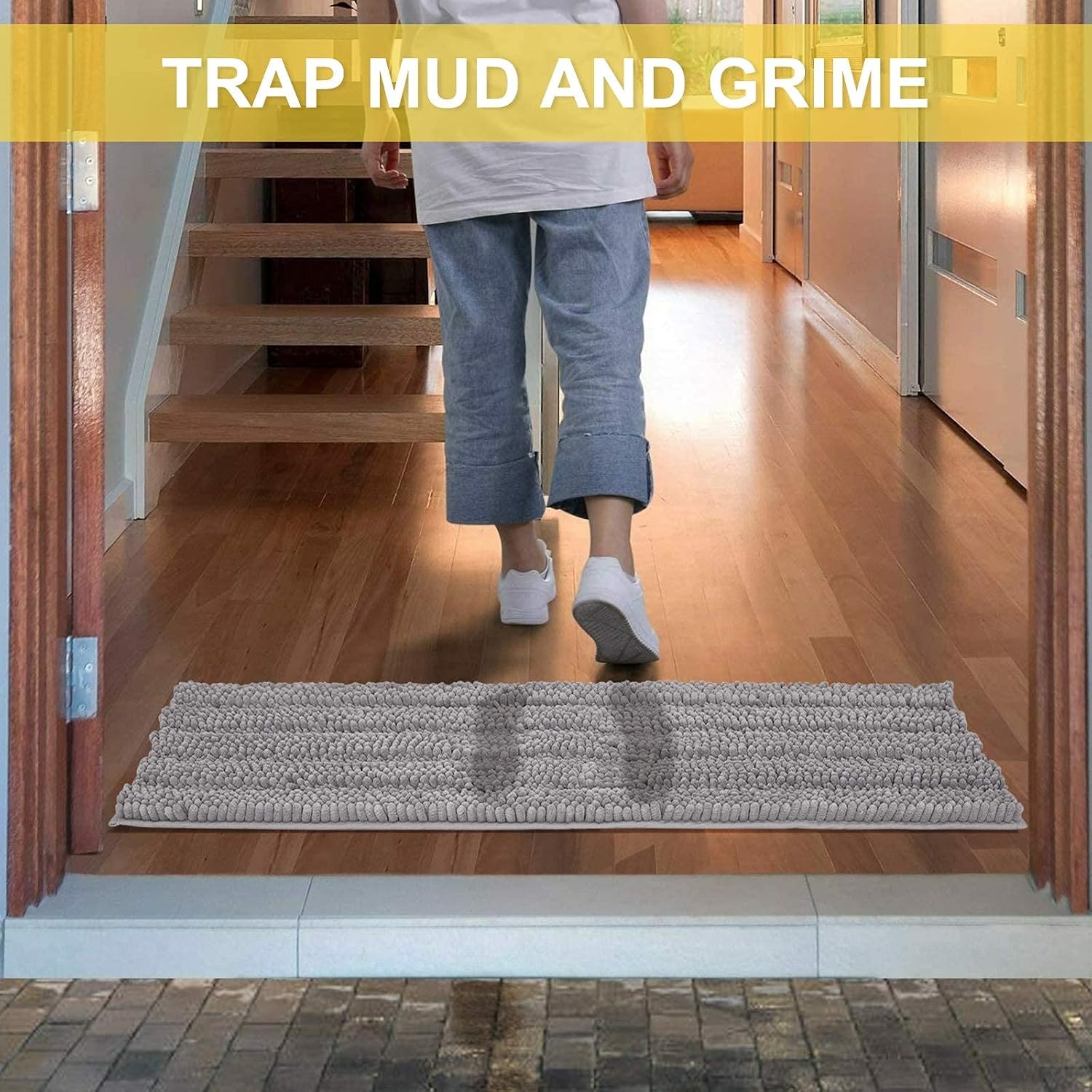 image:imageNICETOWN Black Bathroom Floor Mat AntiSlip Soft Living Room Bedroom Mat Floor Water Absorbent LowProfile Rug Doormat for Entry Mud Room Mat Back Door High Traffic Areas 47 x 24 inchesDove Grey