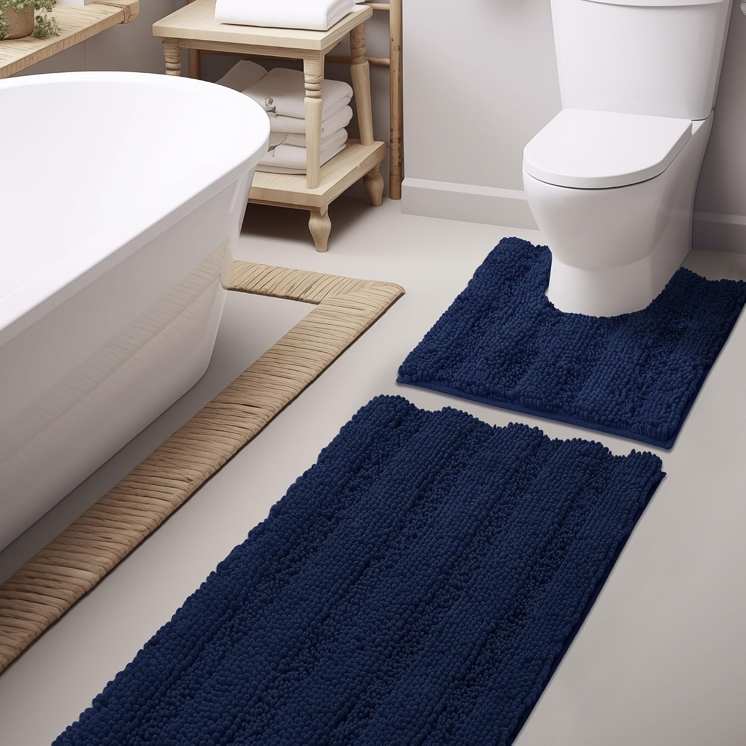 image:imageNICETOWN Black Bathroom Floor Mat AntiSlip Soft Living Room Bedroom Mat Floor Water Absorbent LowProfile Rug Doormat for Entry Mud Room Mat Back Door High Traffic Areas 47 x 24 inchesNavy