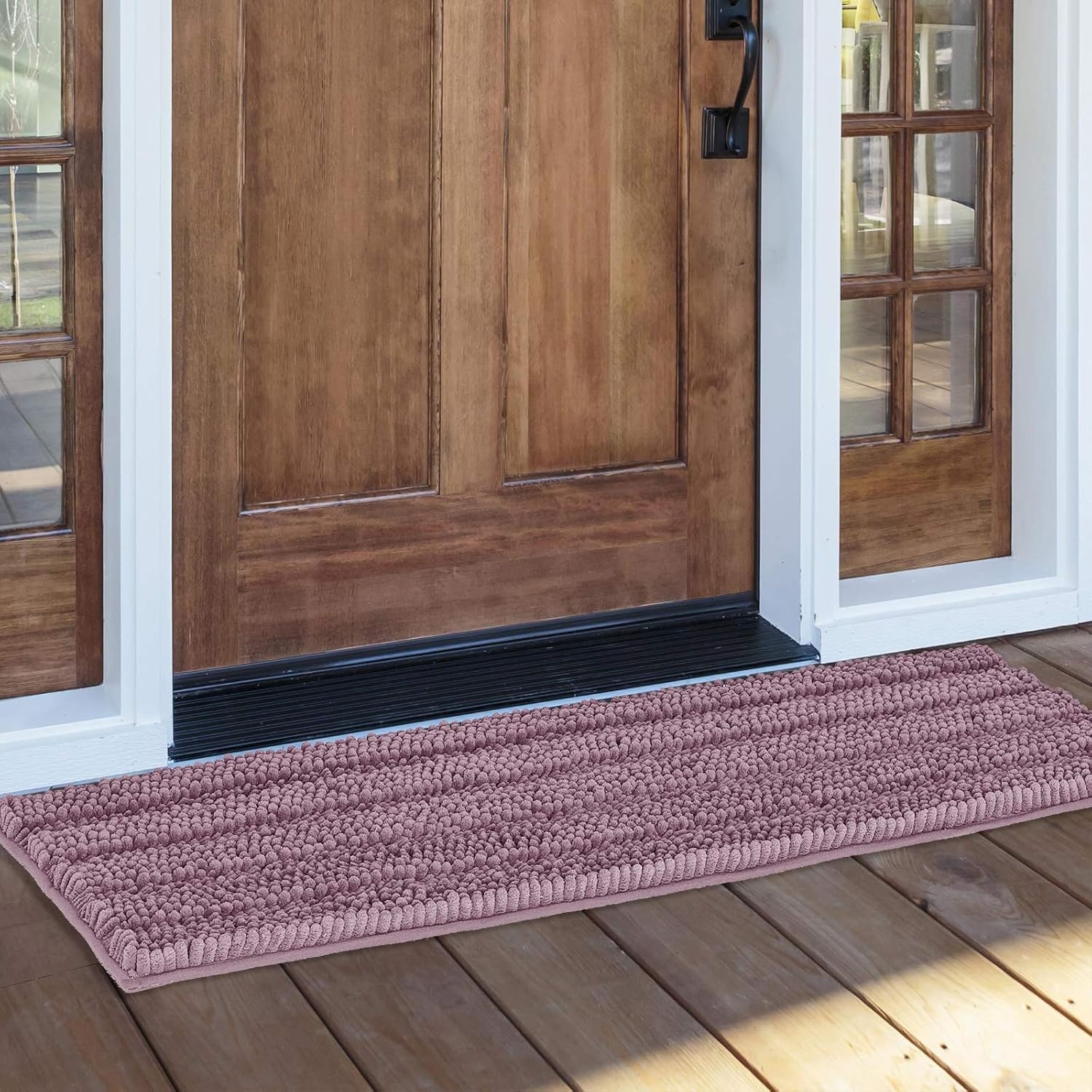 image:imageNICETOWN Black Bathroom Floor Mat AntiSlip Soft Living Room Bedroom Mat Floor Water Absorbent LowProfile Rug Doormat for Entry Mud Room Mat Back Door High Traffic Areas 47 x 24 inchesMauve