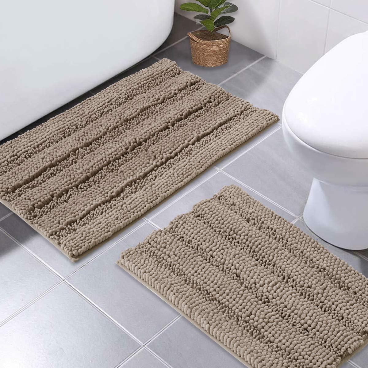 image:imageNICETOWN Black Bathroom Floor Mat AntiSlip Soft Living Room Bedroom Mat Floor Water Absorbent LowProfile Rug Doormat for Entry Mud Room Mat Back Door High Traffic Areas 47 x 24 inchesTaupe