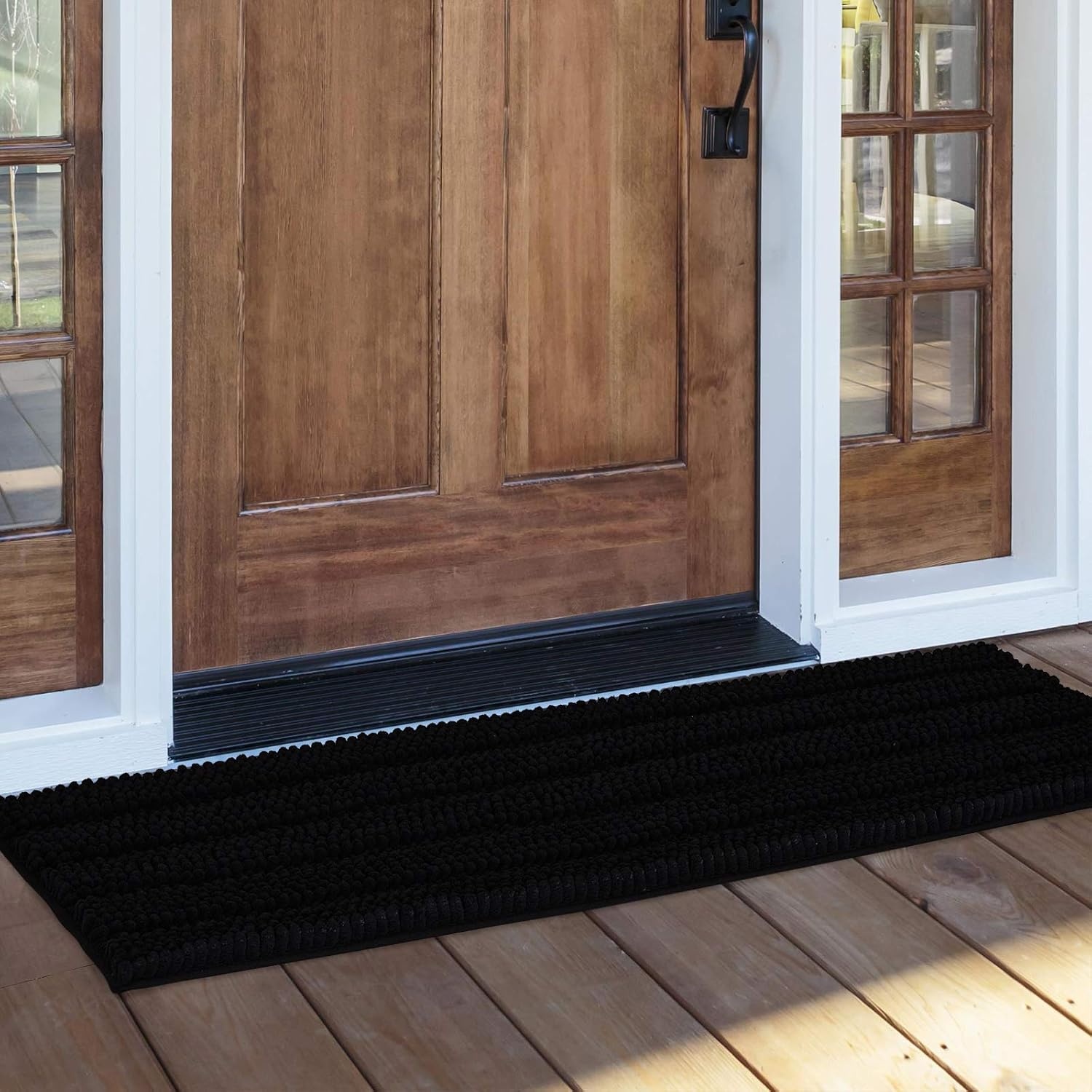 image:imageNICETOWN Black Bathroom Floor Mat AntiSlip Soft Living Room Bedroom Mat Floor Water Absorbent LowProfile Rug Doormat for Entry Mud Room Mat Back Door High Traffic Areas 47 x 24 inchesBlack