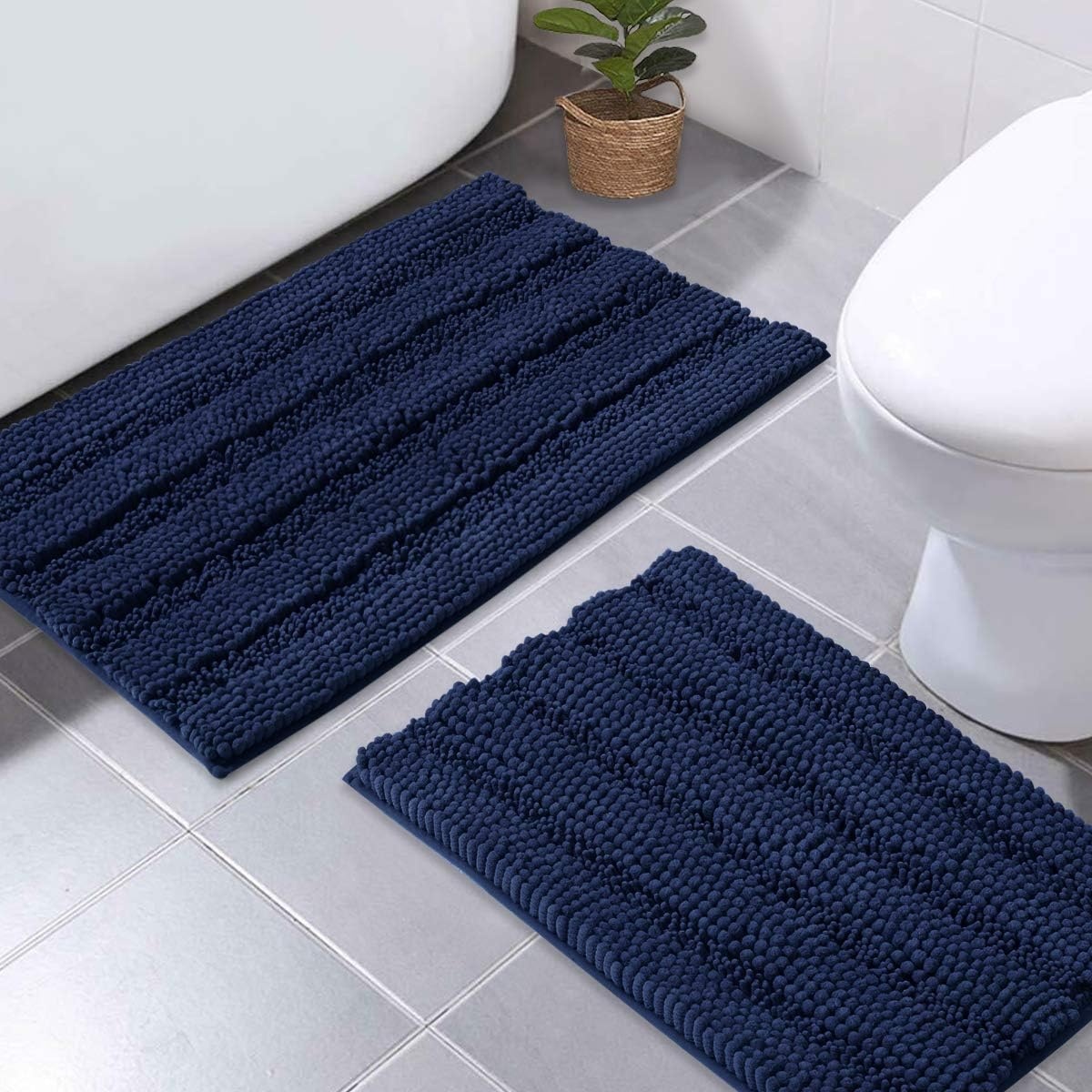 image:imageNICETOWN Black Bathroom Floor Mat AntiSlip Soft Living Room Bedroom Mat Floor Water Absorbent LowProfile Rug Doormat for Entry Mud Room Mat Back Door High Traffic Areas 47 x 24 inchesNavy