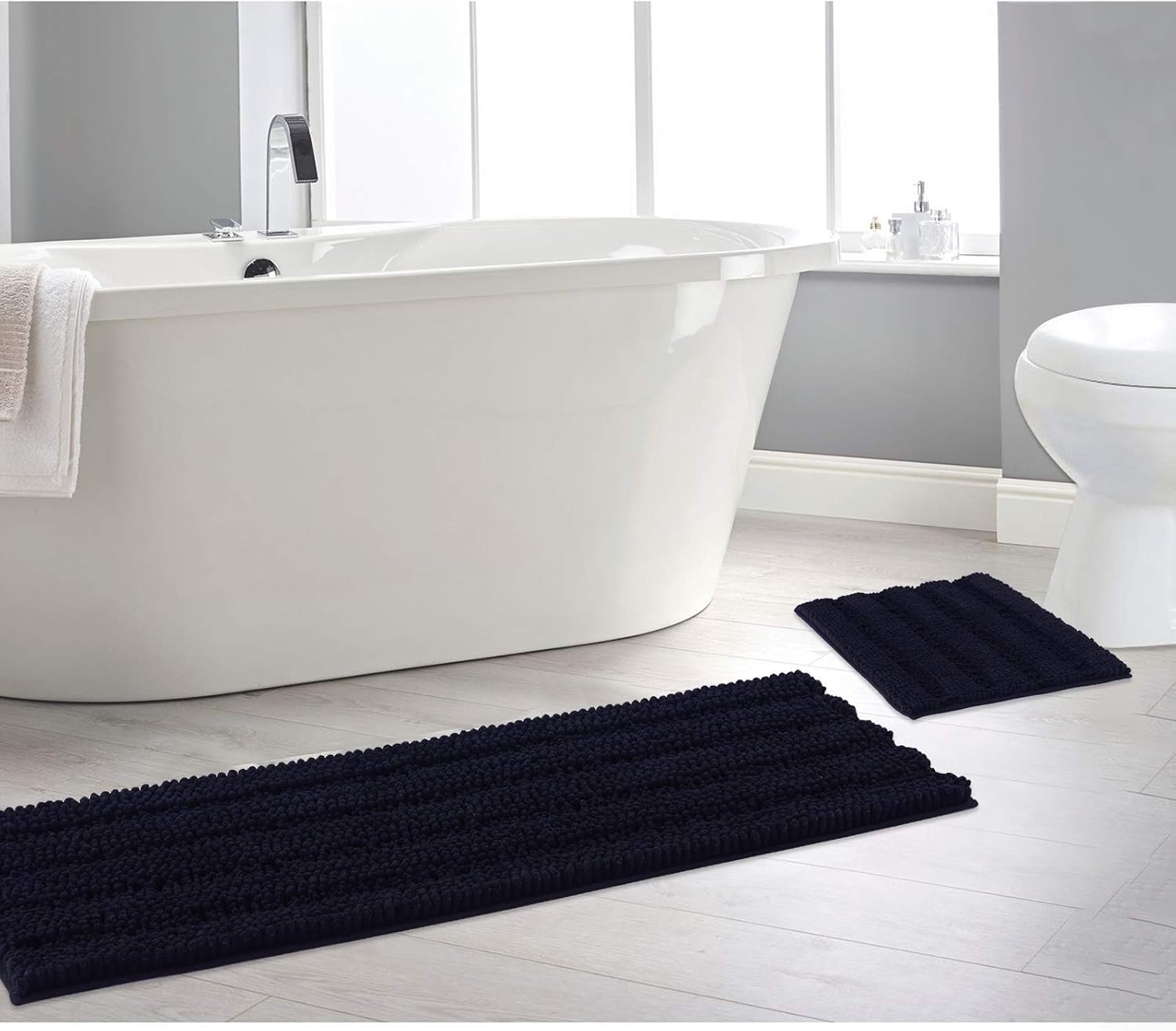 image:imageNICETOWN Black Bathroom Floor Mat AntiSlip Soft Living Room Bedroom Mat Floor Water Absorbent LowProfile Rug Doormat for Entry Mud Room Mat Back Door High Traffic Areas 47 x 24 inchesBlack