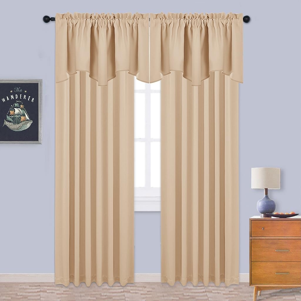image:imageNICETOWN Blackout Floral Kitchen Valances for Windows 52 x 18 Inch LengthBiscotti Beige