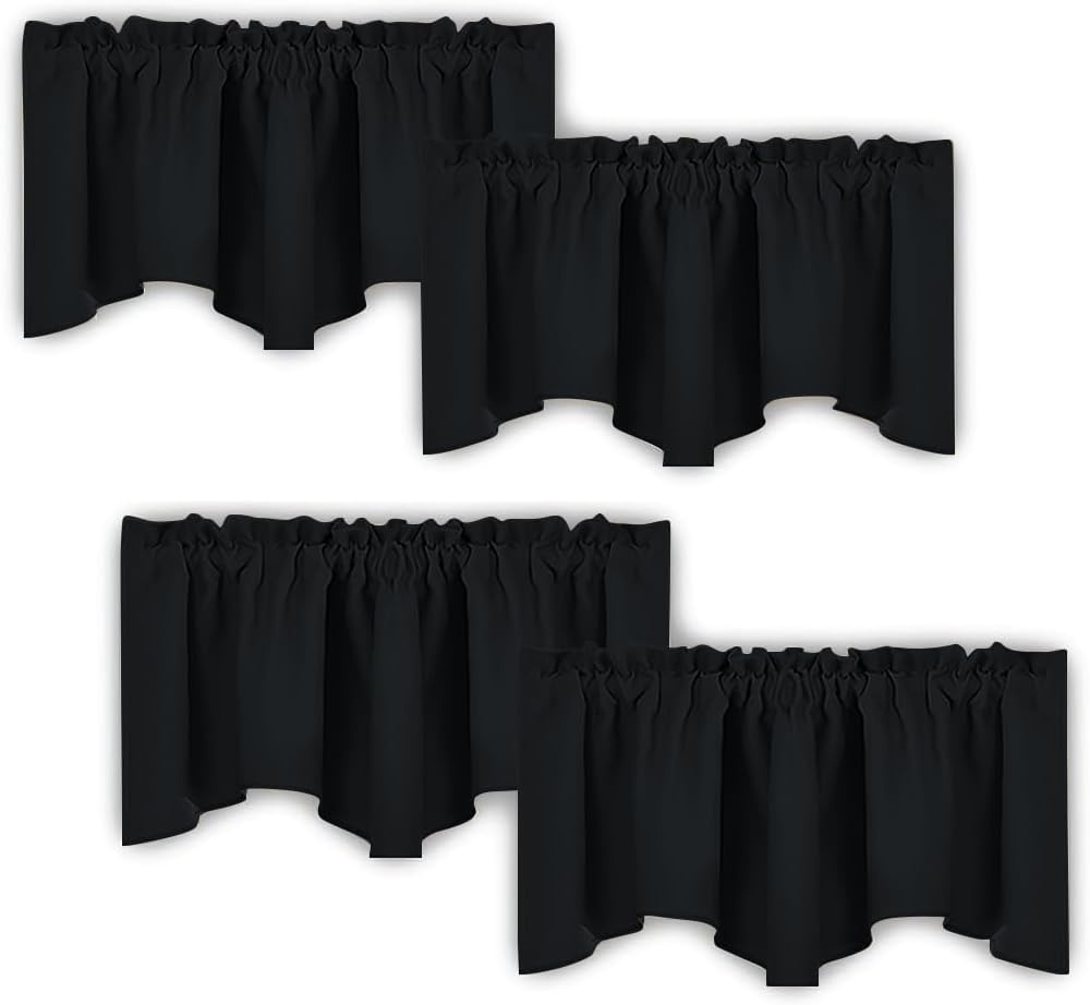image:imageNICETOWN Blackout Floral Kitchen Valances for Windows 52 x 18 Inch LengthBlack