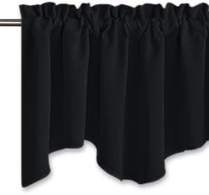 image:imageNICETOWN Blackout Floral Kitchen Valances for Windows 52 x 18 Inch LengthBlack
