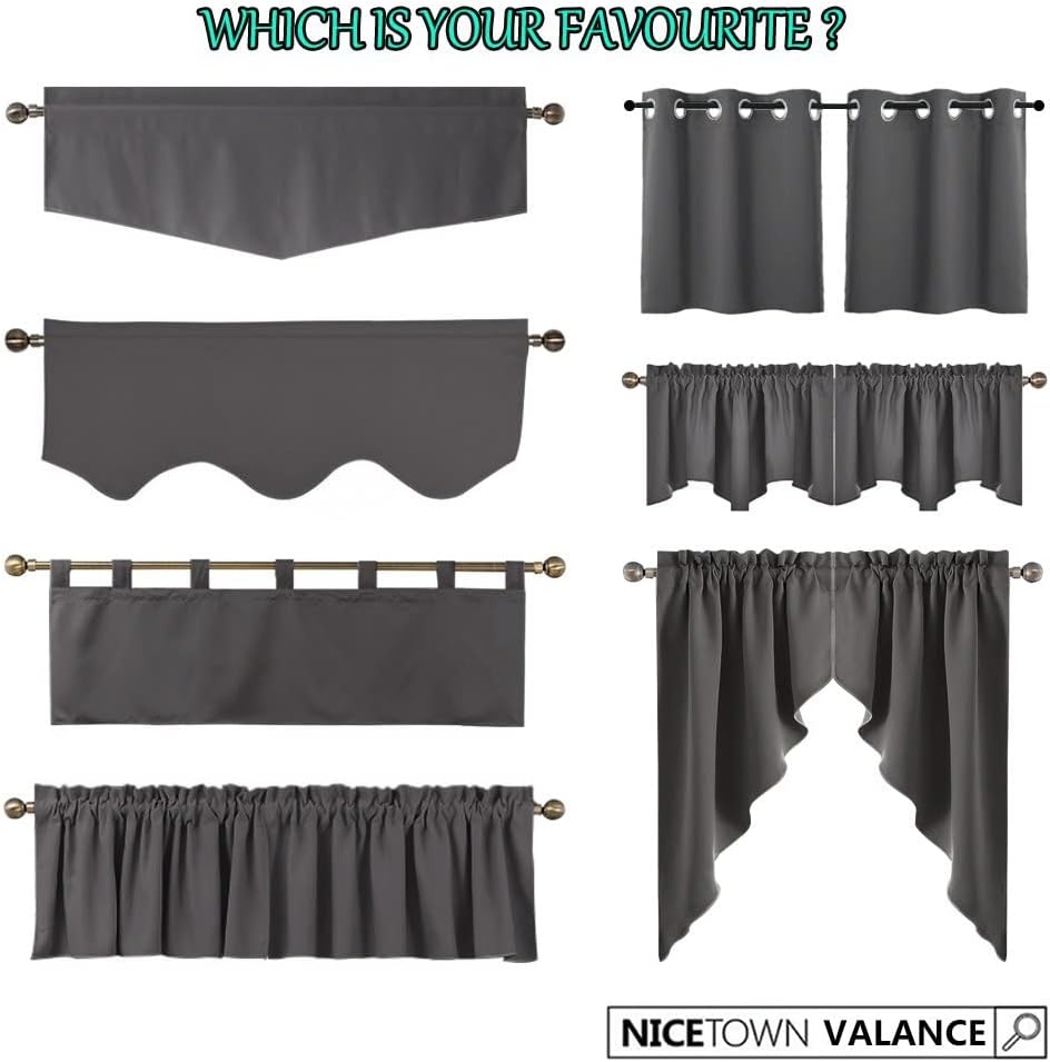 image:imageNICETOWN Blackout Floral Kitchen Valances for Windows 52 x 18 Inch LengthBurgundy Red