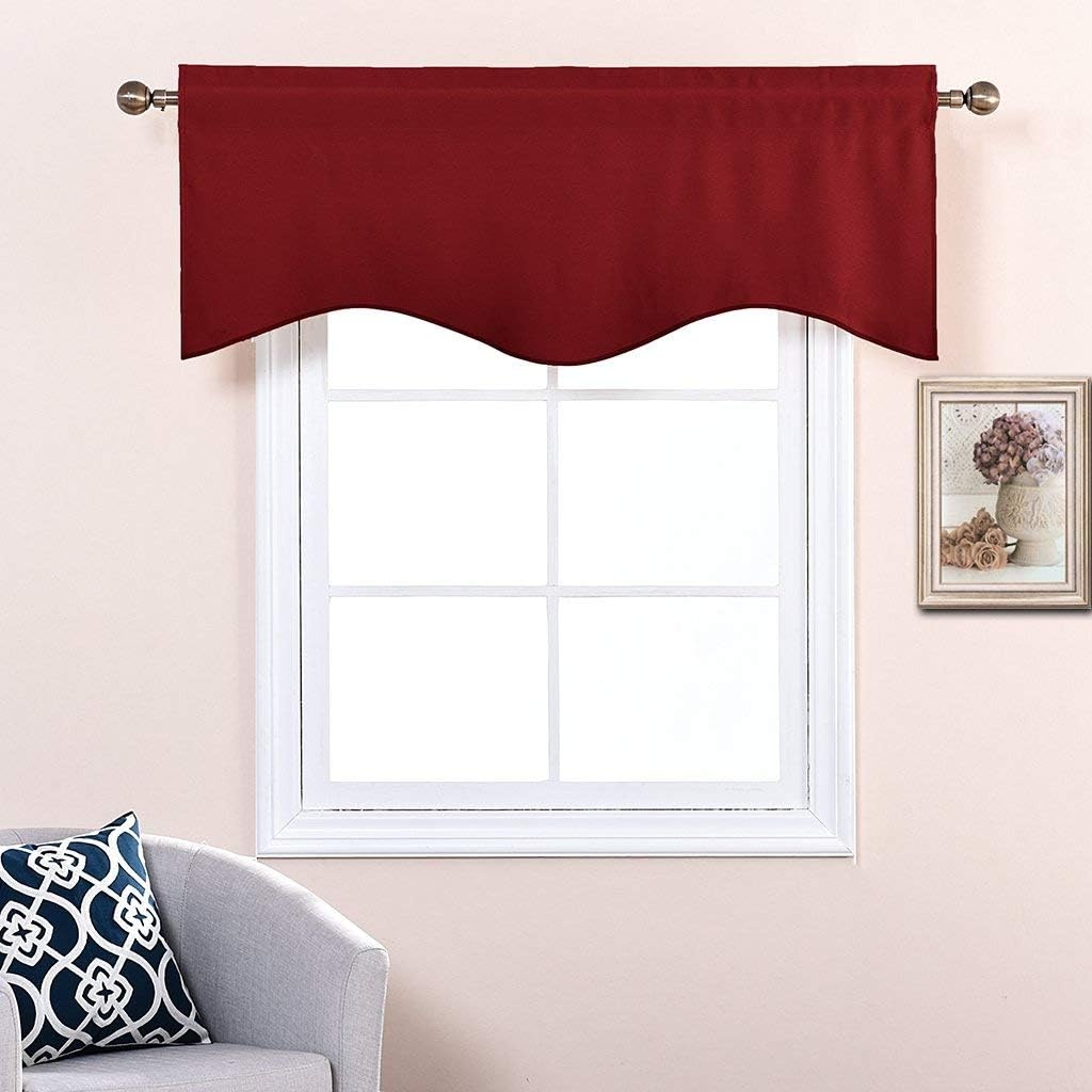 image:imageNICETOWN Blackout Floral Kitchen Valances for Windows 52 x 18 Inch LengthBurgundy Red