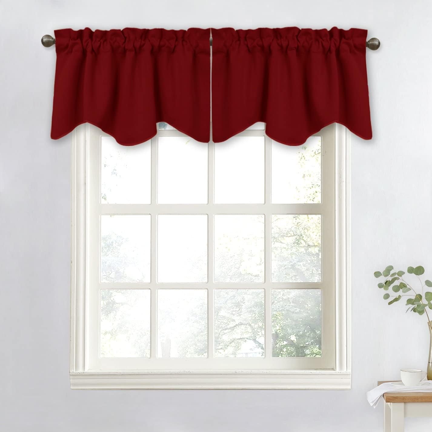 image:imageNICETOWN Blackout Floral Kitchen Valances for Windows 52 x 18 Inch LengthBurgundy Red