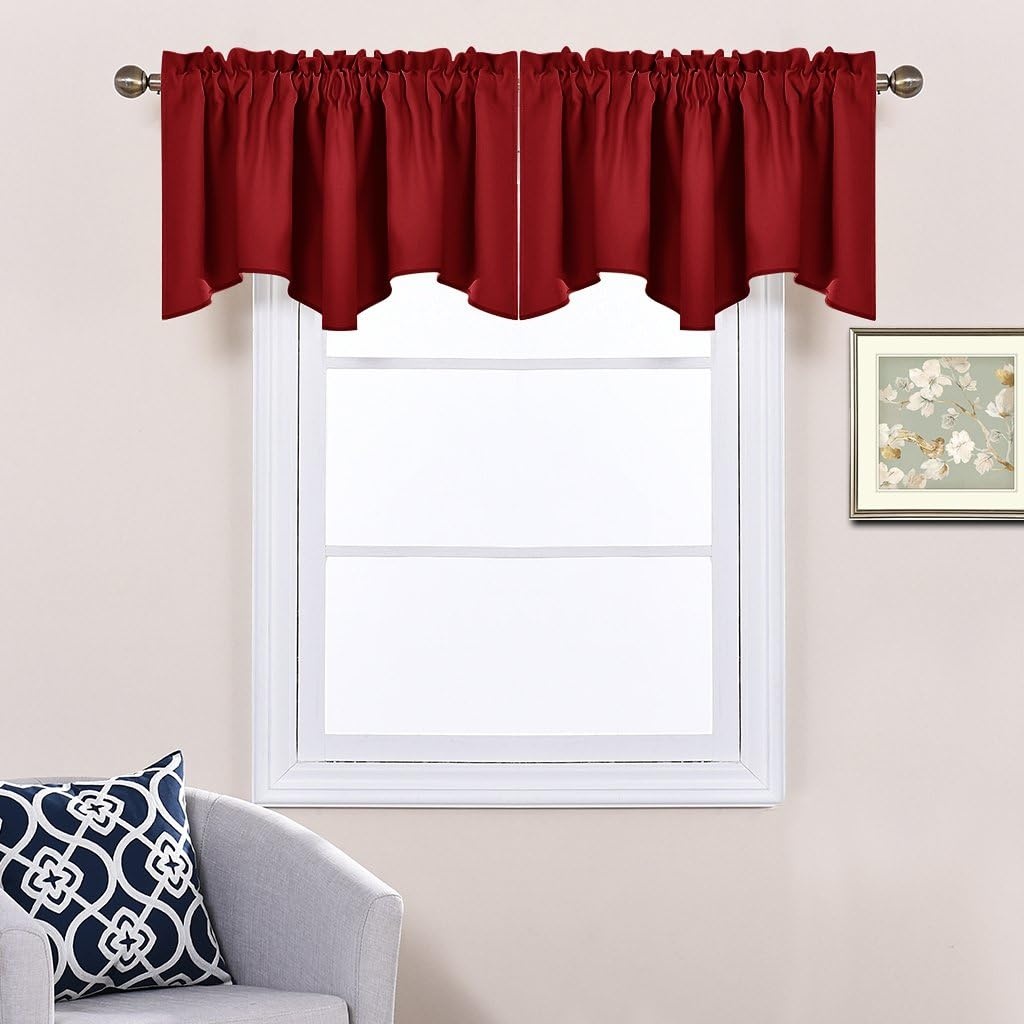 image:imageNICETOWN Blackout Floral Kitchen Valances for Windows 52 x 18 Inch LengthBurgundy Red