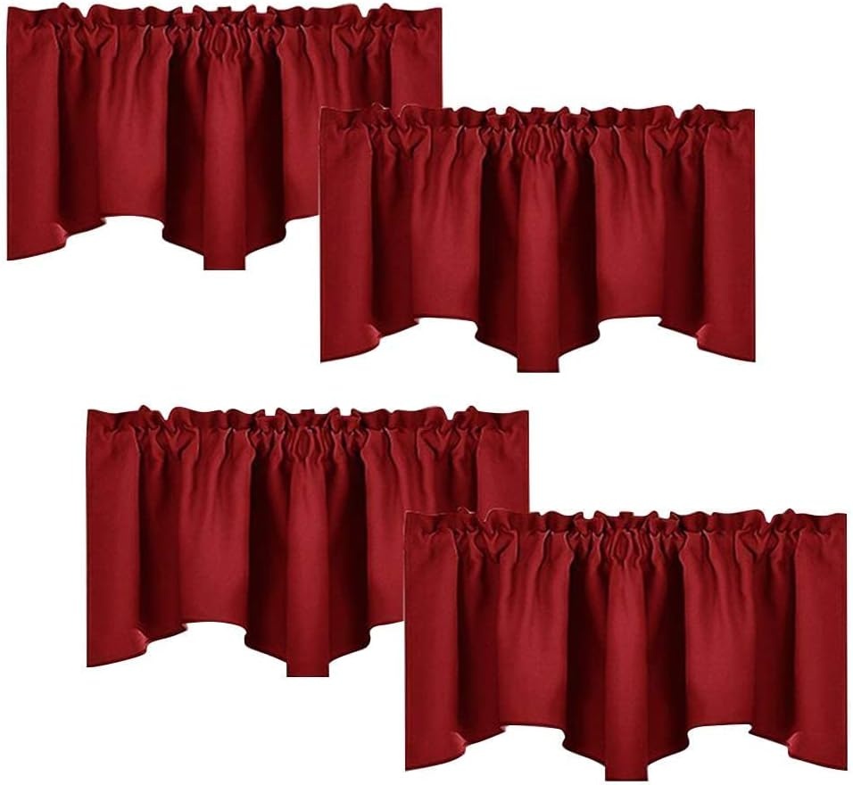 image:imageNICETOWN Blackout Floral Kitchen Valances for Windows 52 x 18 Inch LengthBurgundy Red