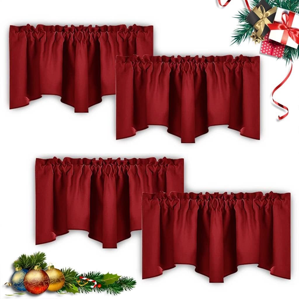 image:imageNICETOWN Blackout Floral Kitchen Valances for Windows 52 x 18 Inch LengthBurgundy Red